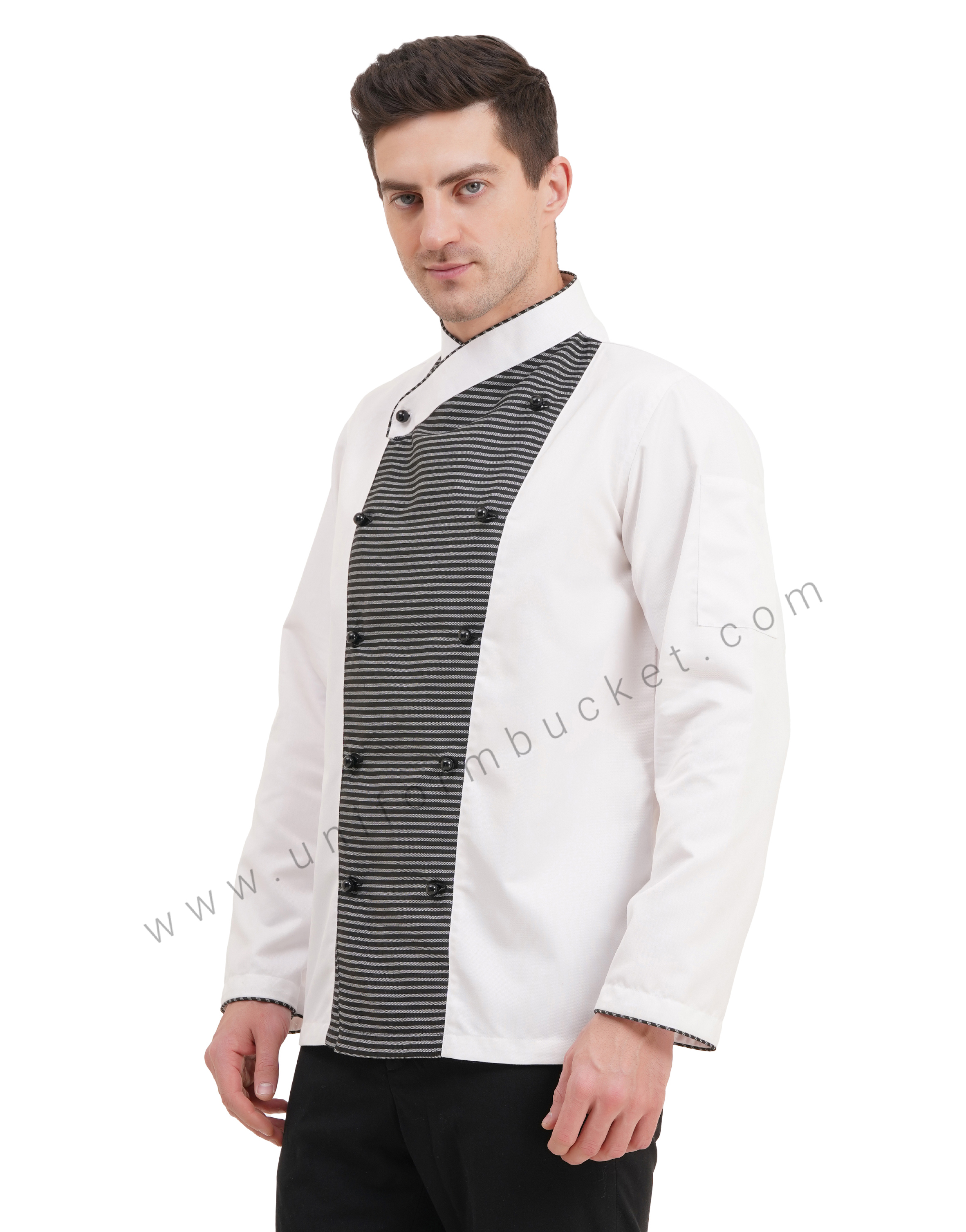 male white & Zebra Pattern  chef coat with  front removable buttons thumbnail 2