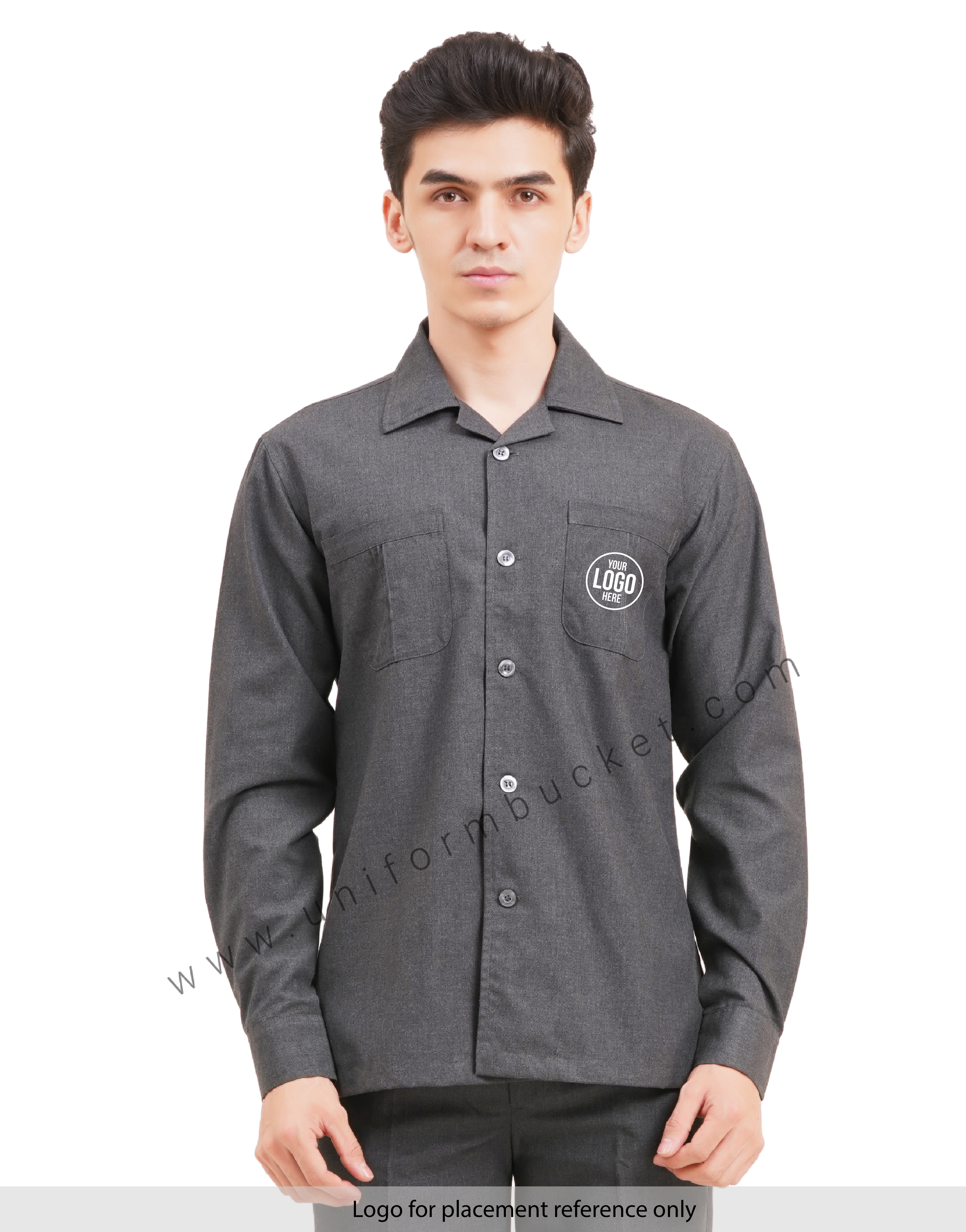 Male Worsted Grey  safari shirt with full sleeve & back slit view 1