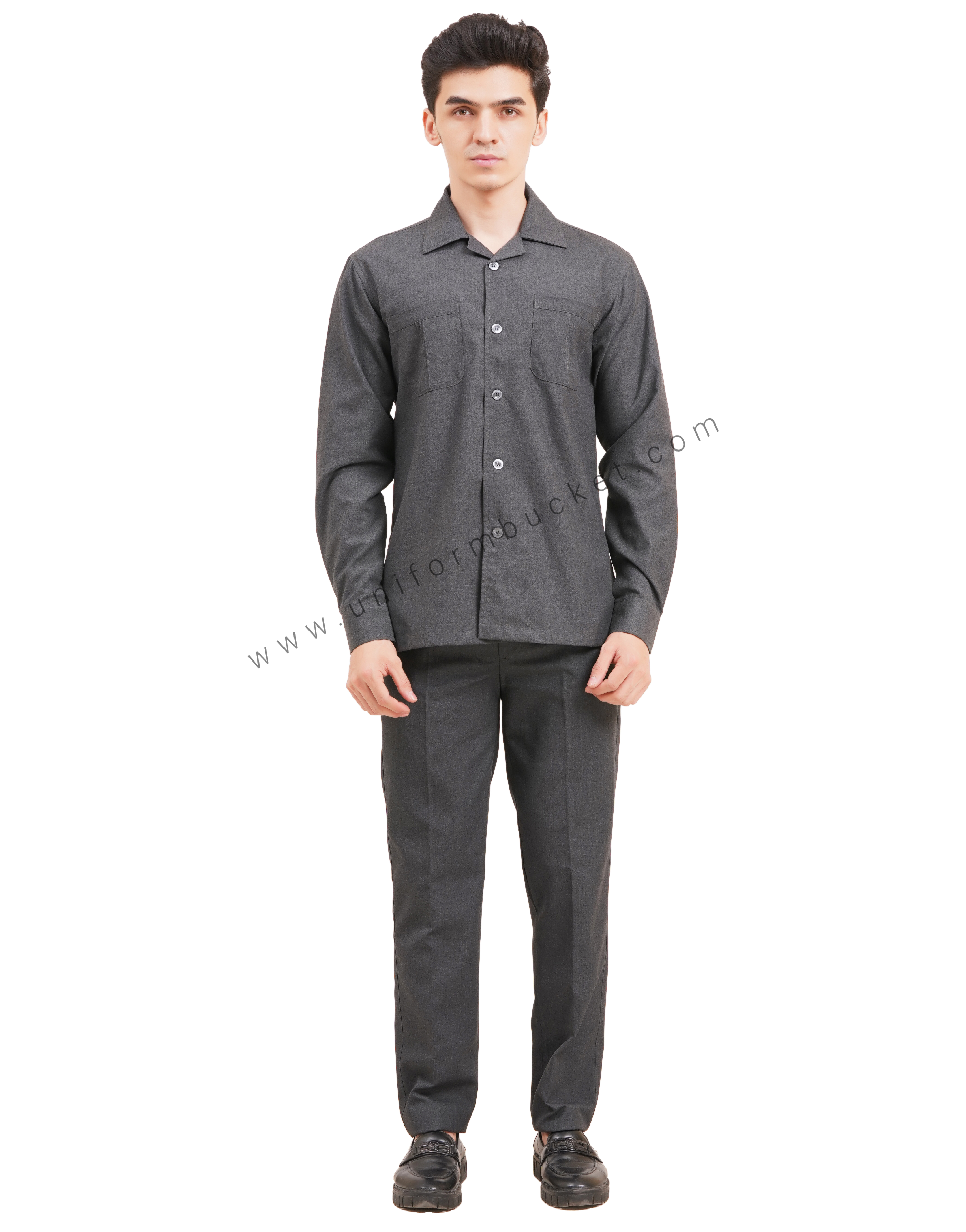 Male Worsted Grey  safari shirt with full sleeve & back slit thumbnail 2