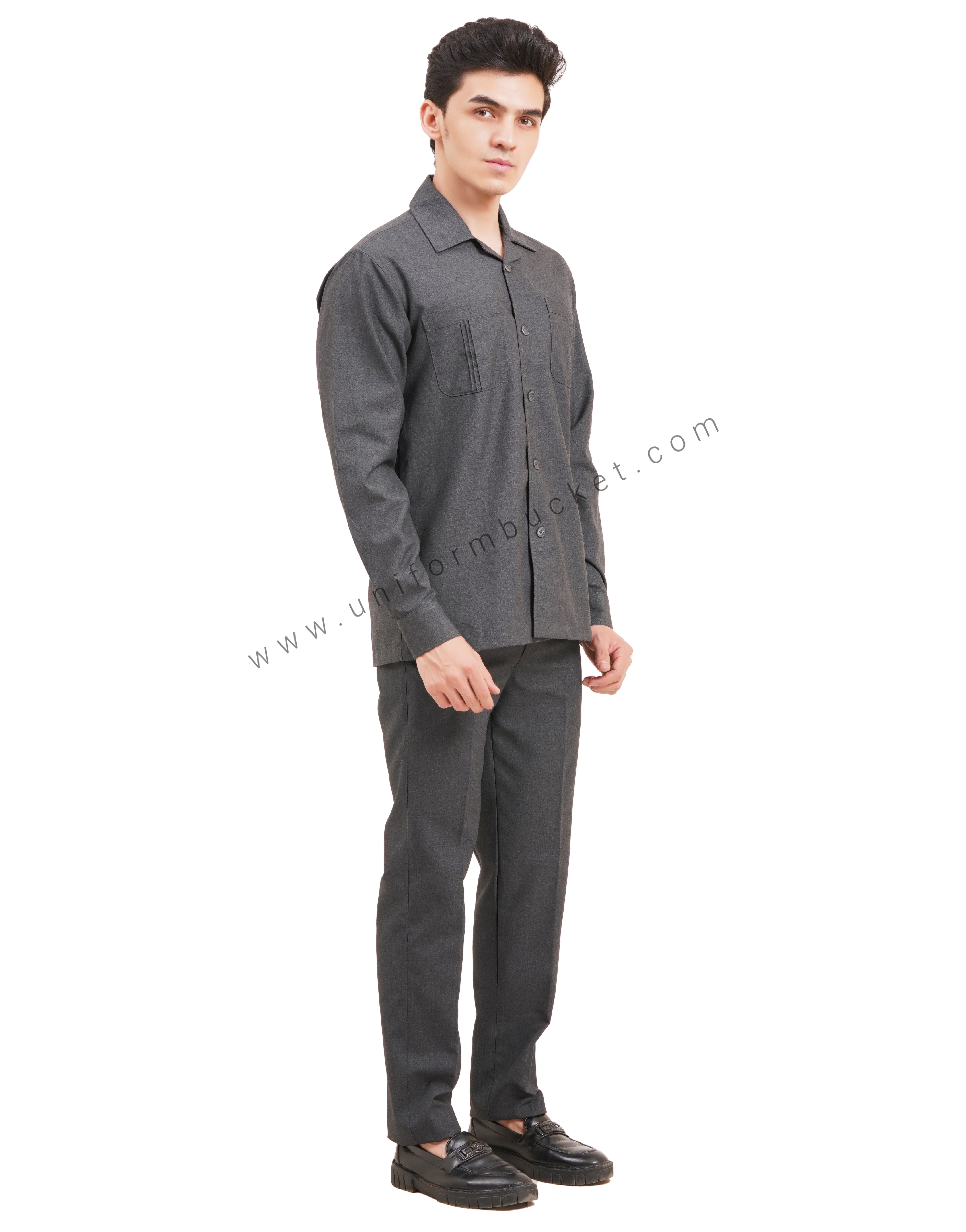 Male Worsted Grey  safari shirt with full sleeve & back slit thumbnail 4