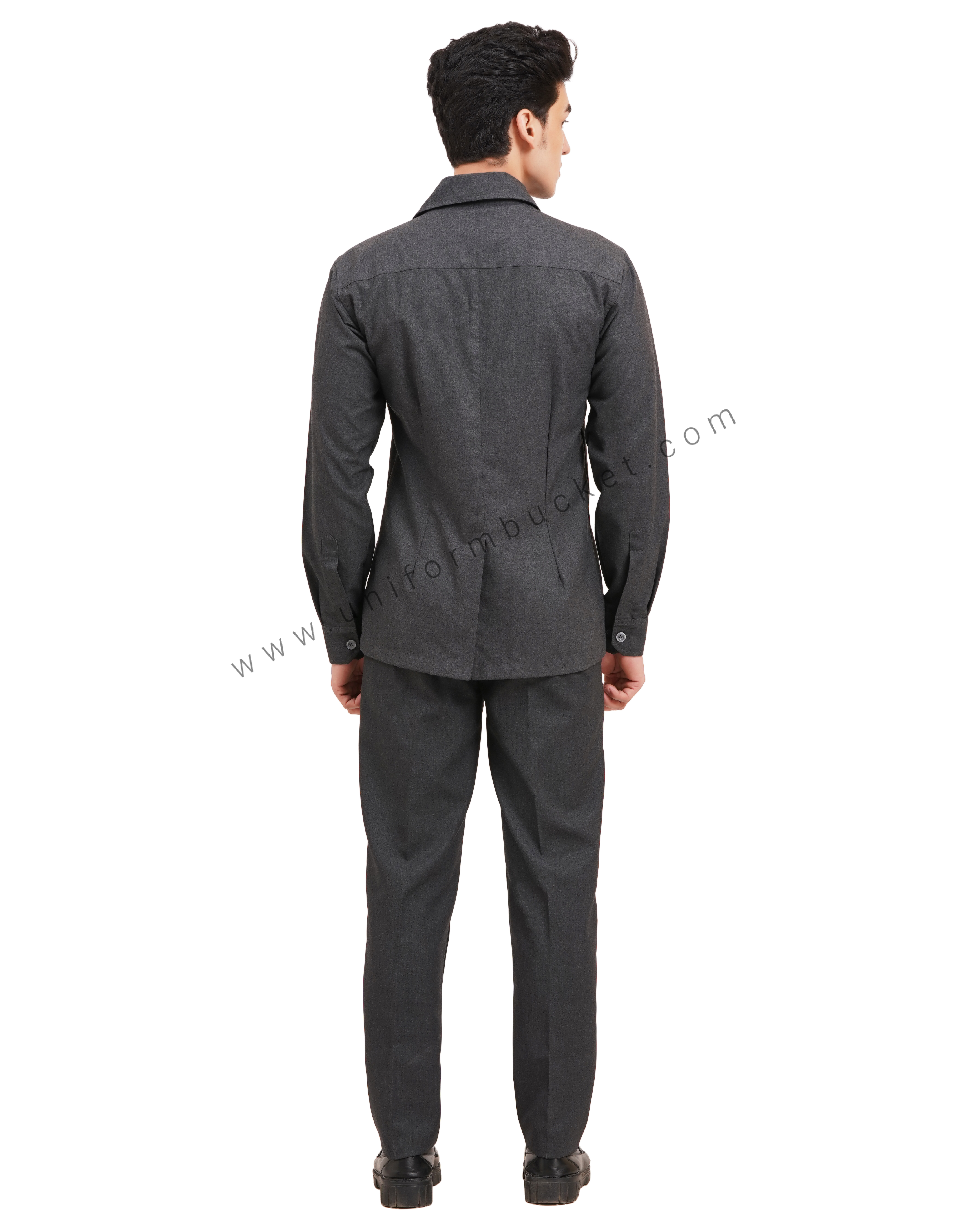 Male Worsted Grey  safari shirt with full sleeve & back slit thumbnail 5