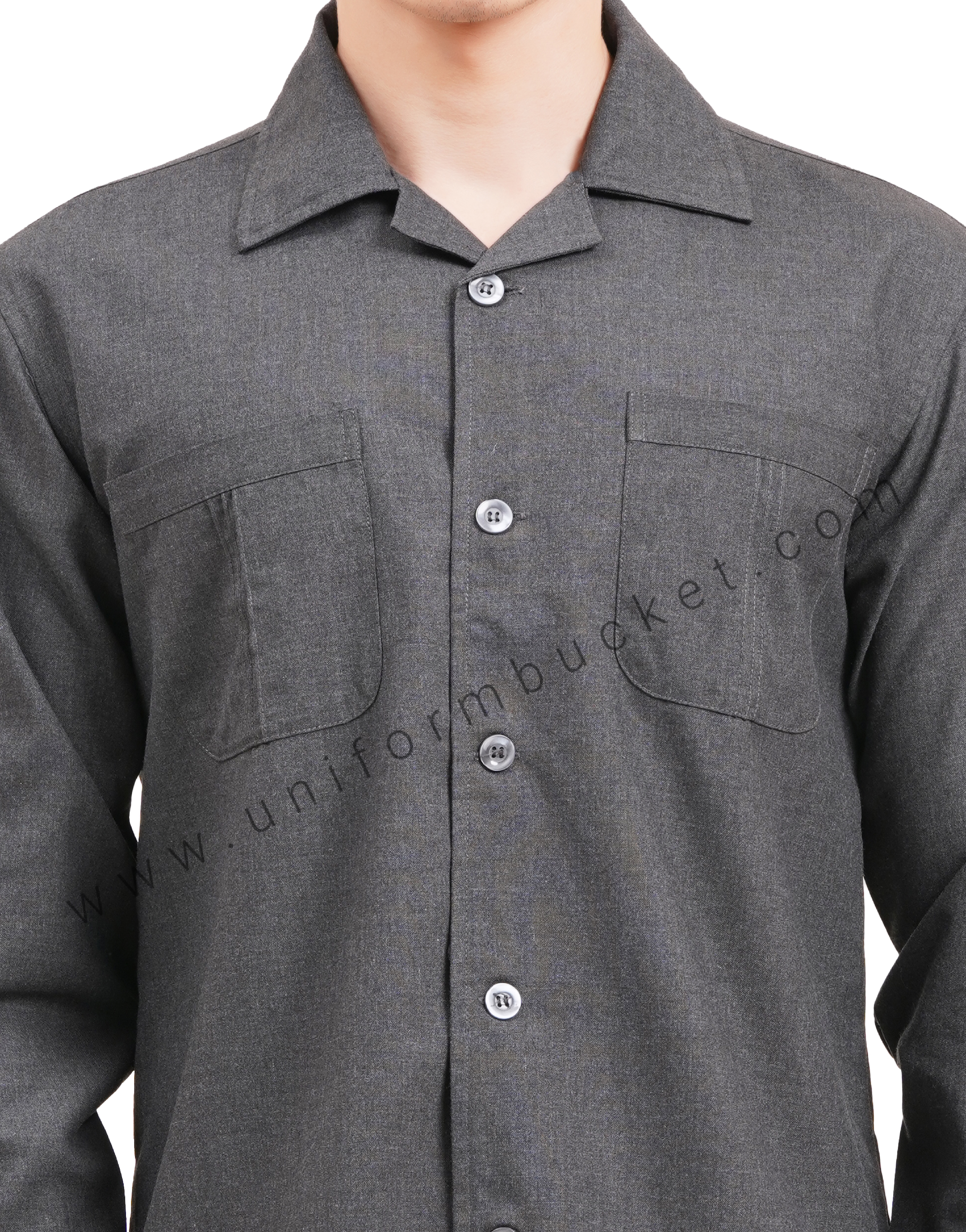 Male Worsted Grey  safari shirt with full sleeve & back slit thumbnail 6