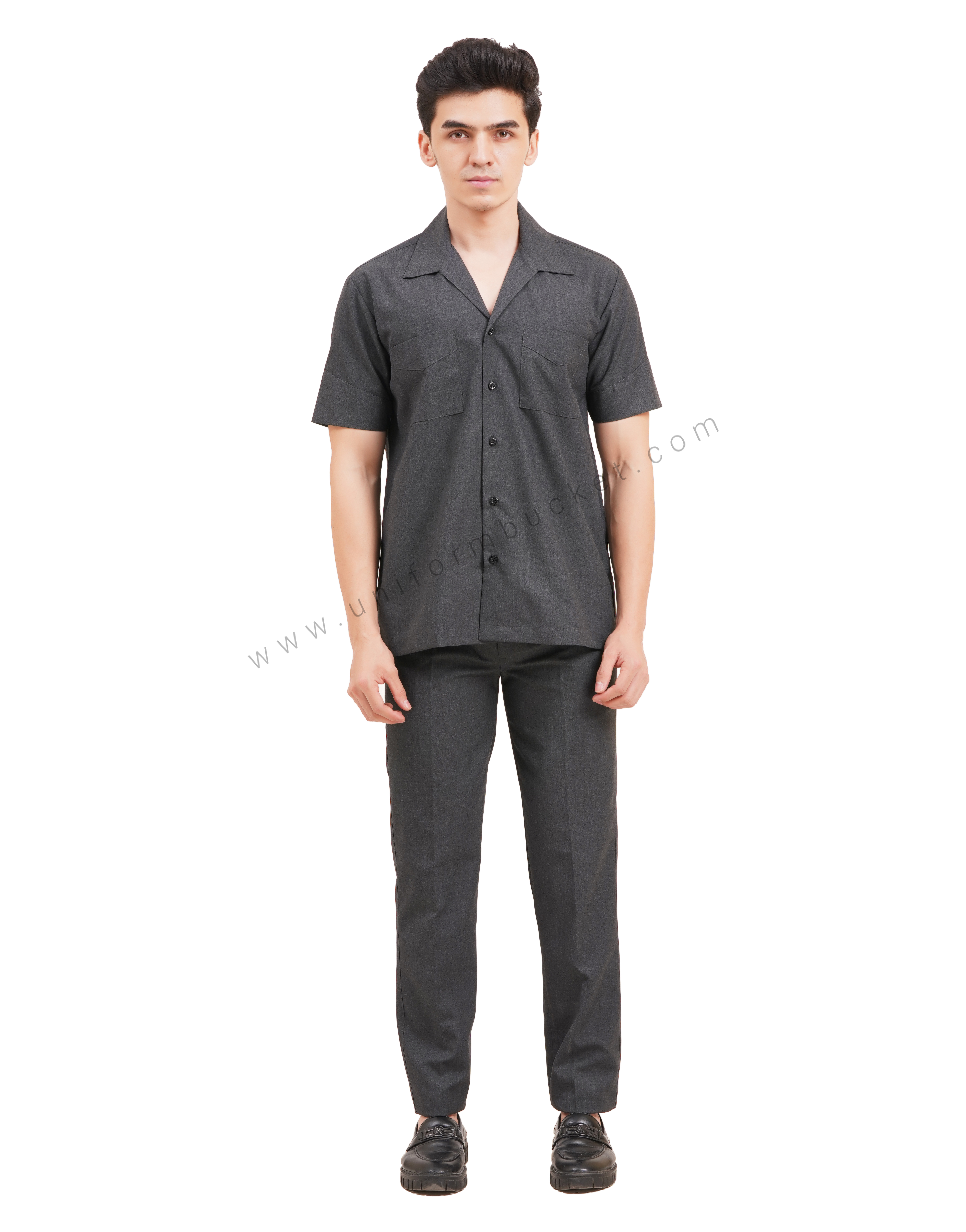 Male Worsted Grey  safari shirt with half sleeve & back slit thumbnail 2