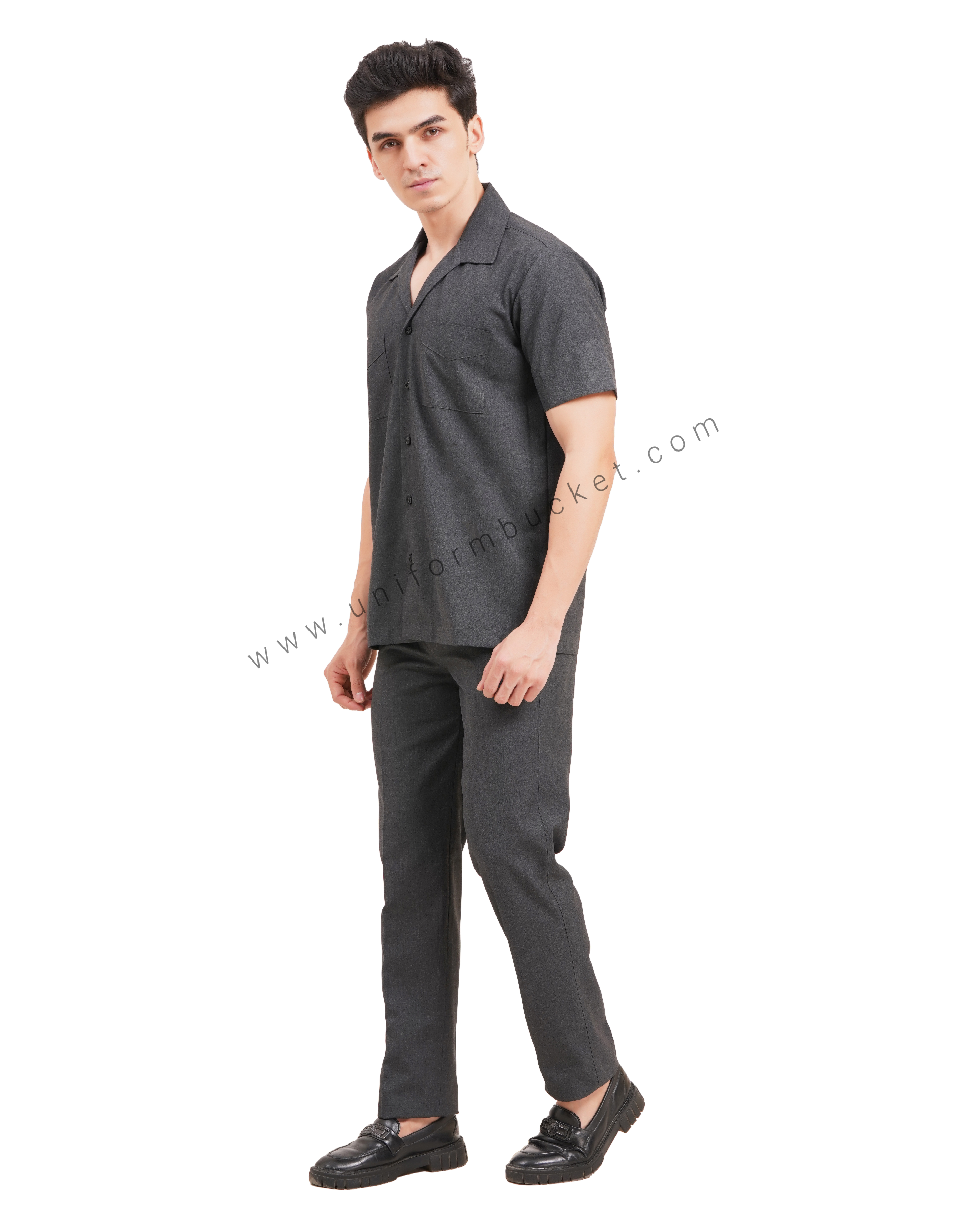 Male Worsted Grey  safari shirt with half sleeve & back slit thumbnail 3