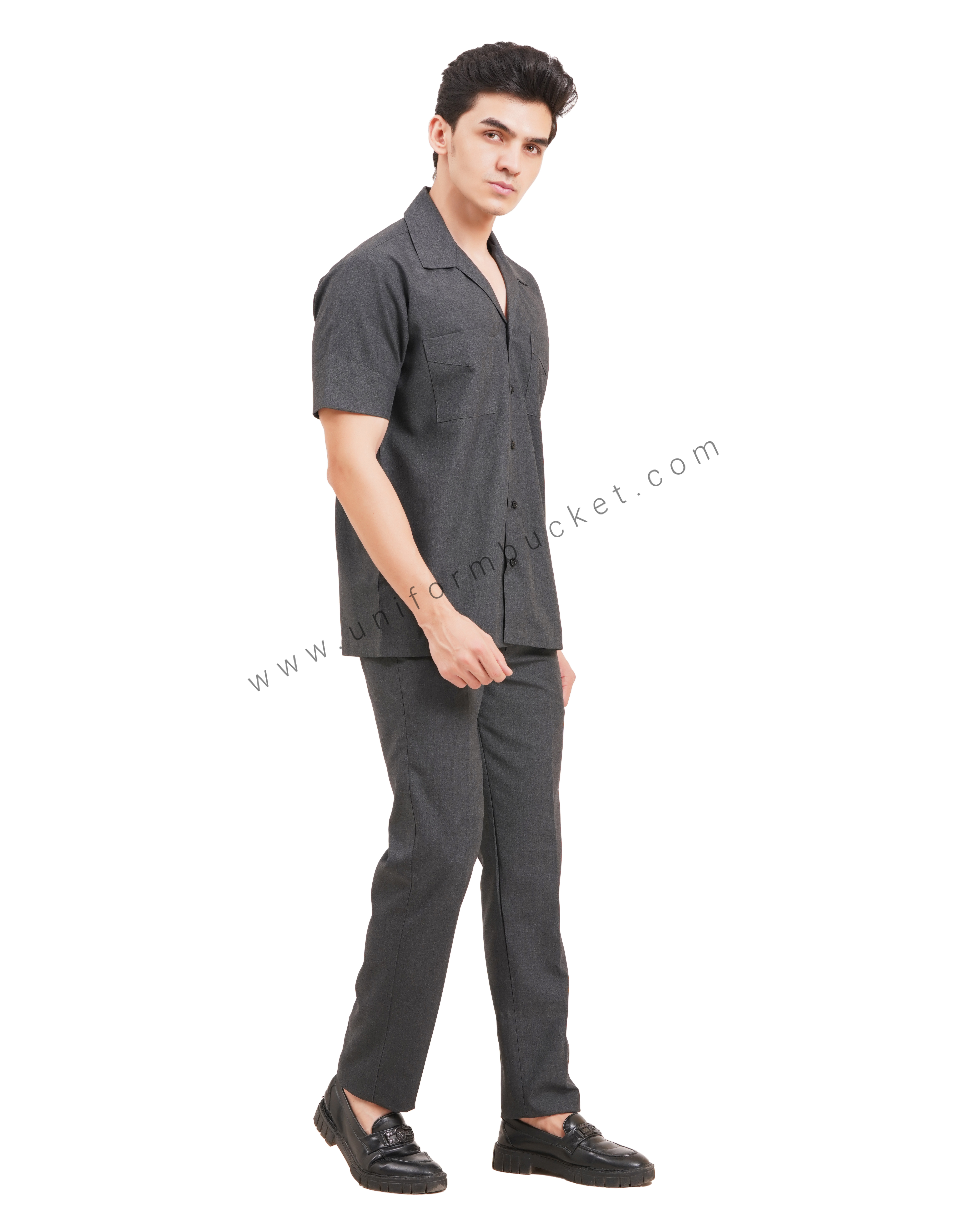 Male Worsted Grey  safari shirt with half sleeve & back slit thumbnail 4