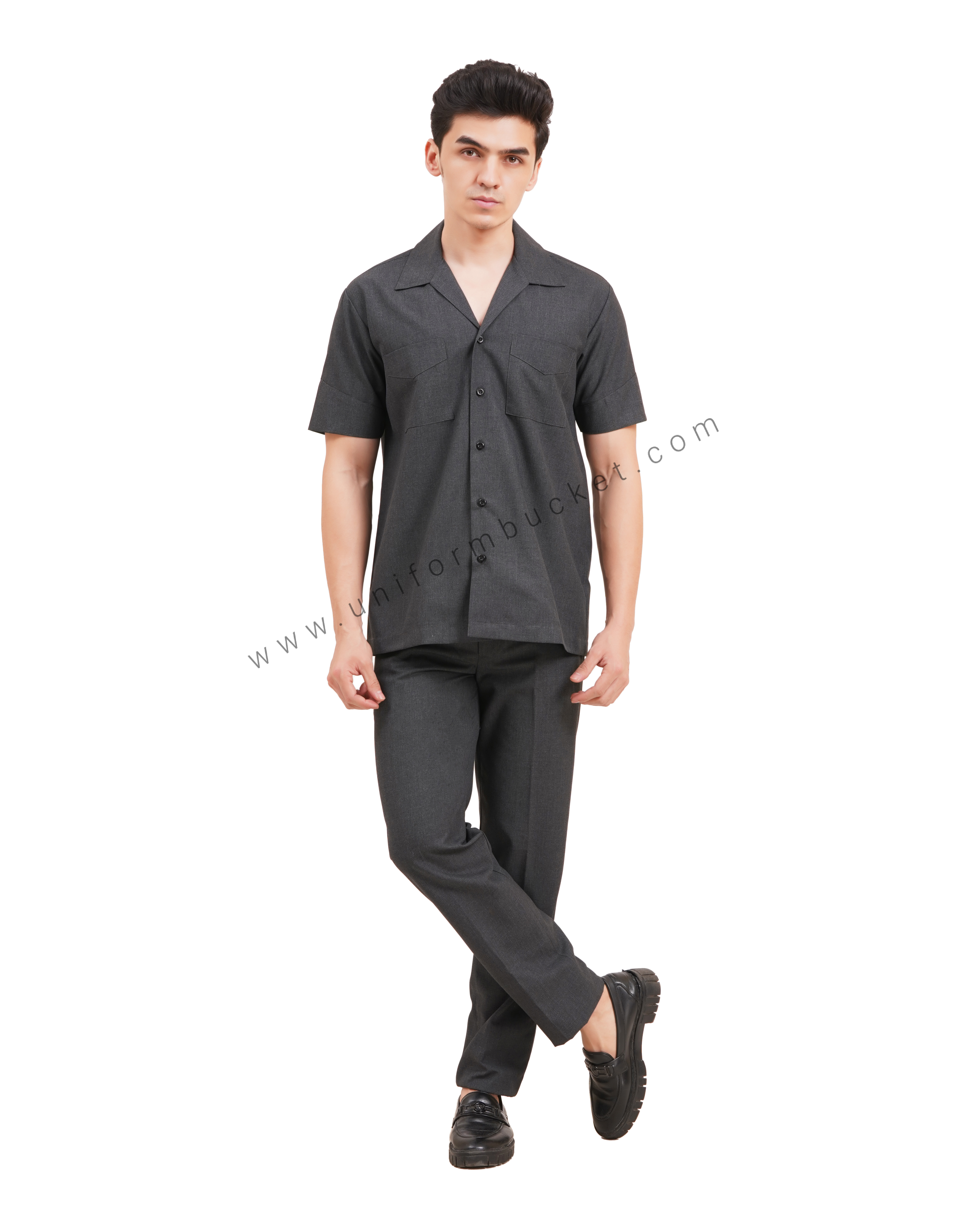 Male Worsted Grey  safari shirt with half sleeve & back slit thumbnail 6