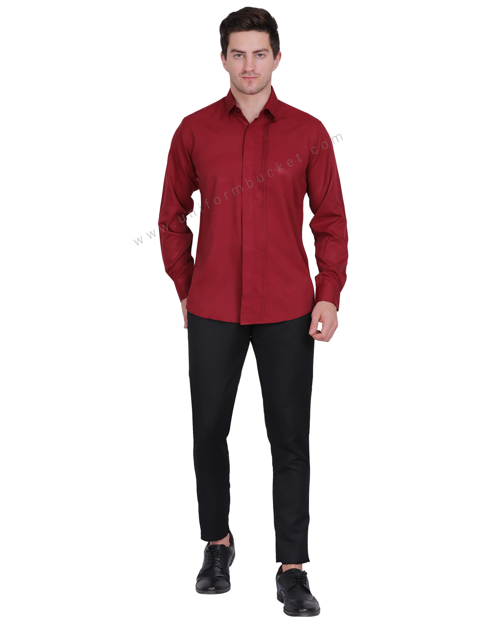 MAROON HIDDEN PLACKET SHIRT WITH ONE SIDE TUCKS thumbnail 2