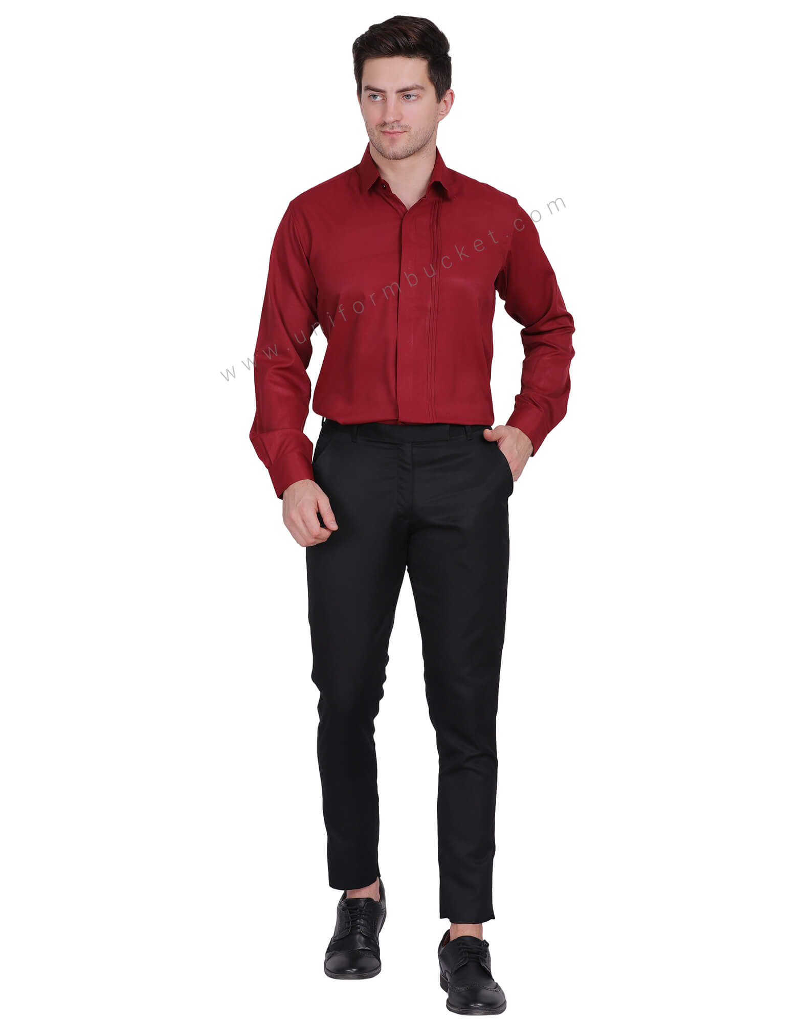 MAROON HIDDEN PLACKET SHIRT WITH ONE SIDE TUCKS thumbnail 3