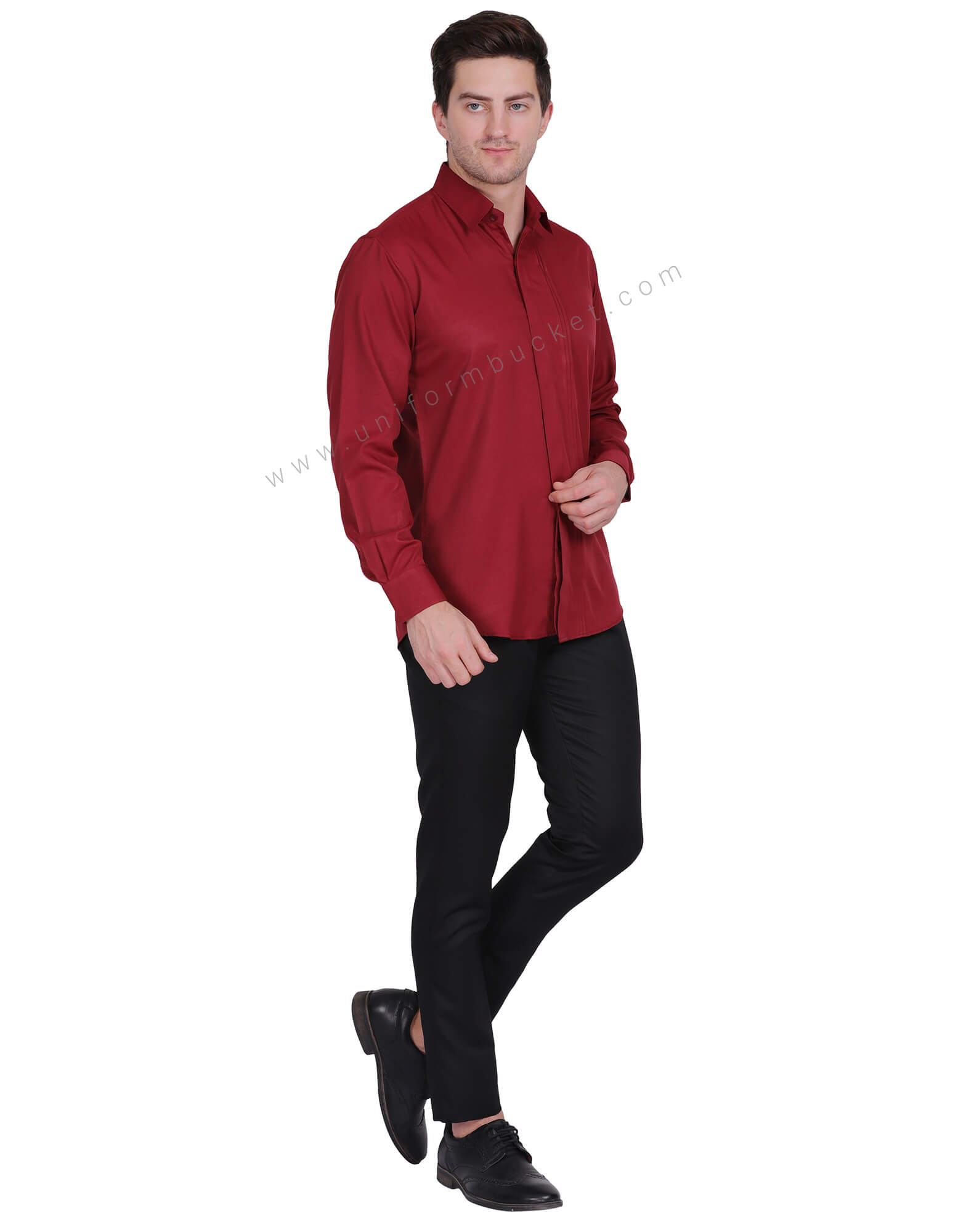 MAROON HIDDEN PLACKET SHIRT WITH ONE SIDE TUCKS thumbnail 4