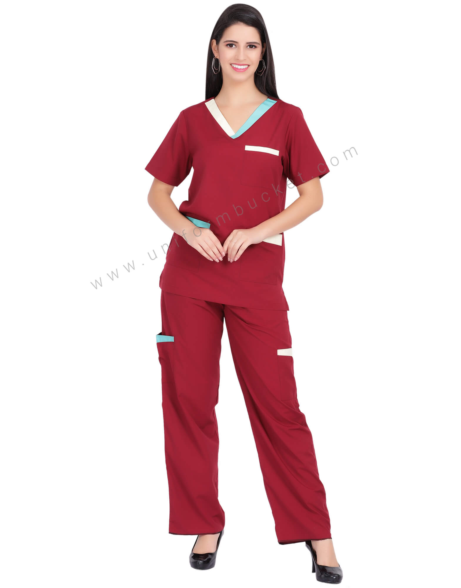 Maroon Housekeeping Tunic With Two Patch Pocket thumbnail 2