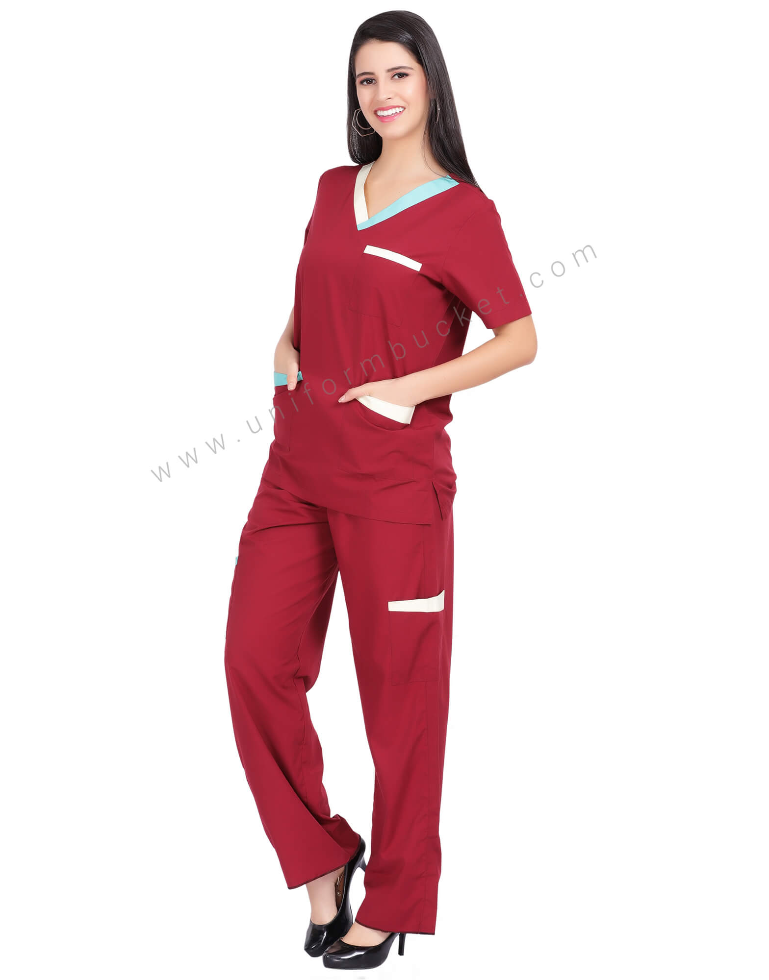 Maroon Housekeeping Tunic With Two Patch Pocket thumbnail 3