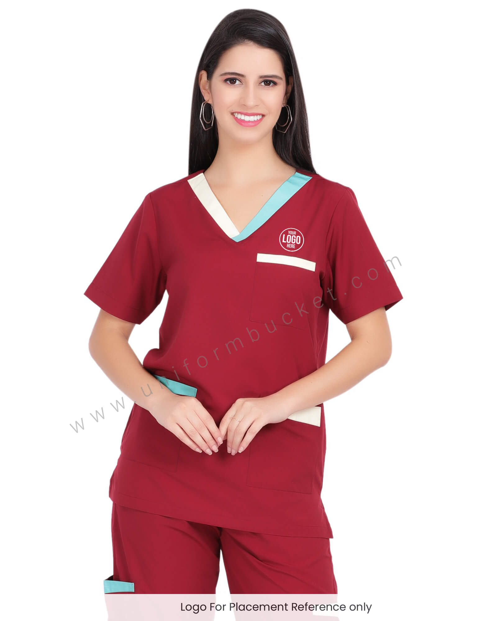 Maroon Housekeeping Tunic With Two Patch Pocket view 1