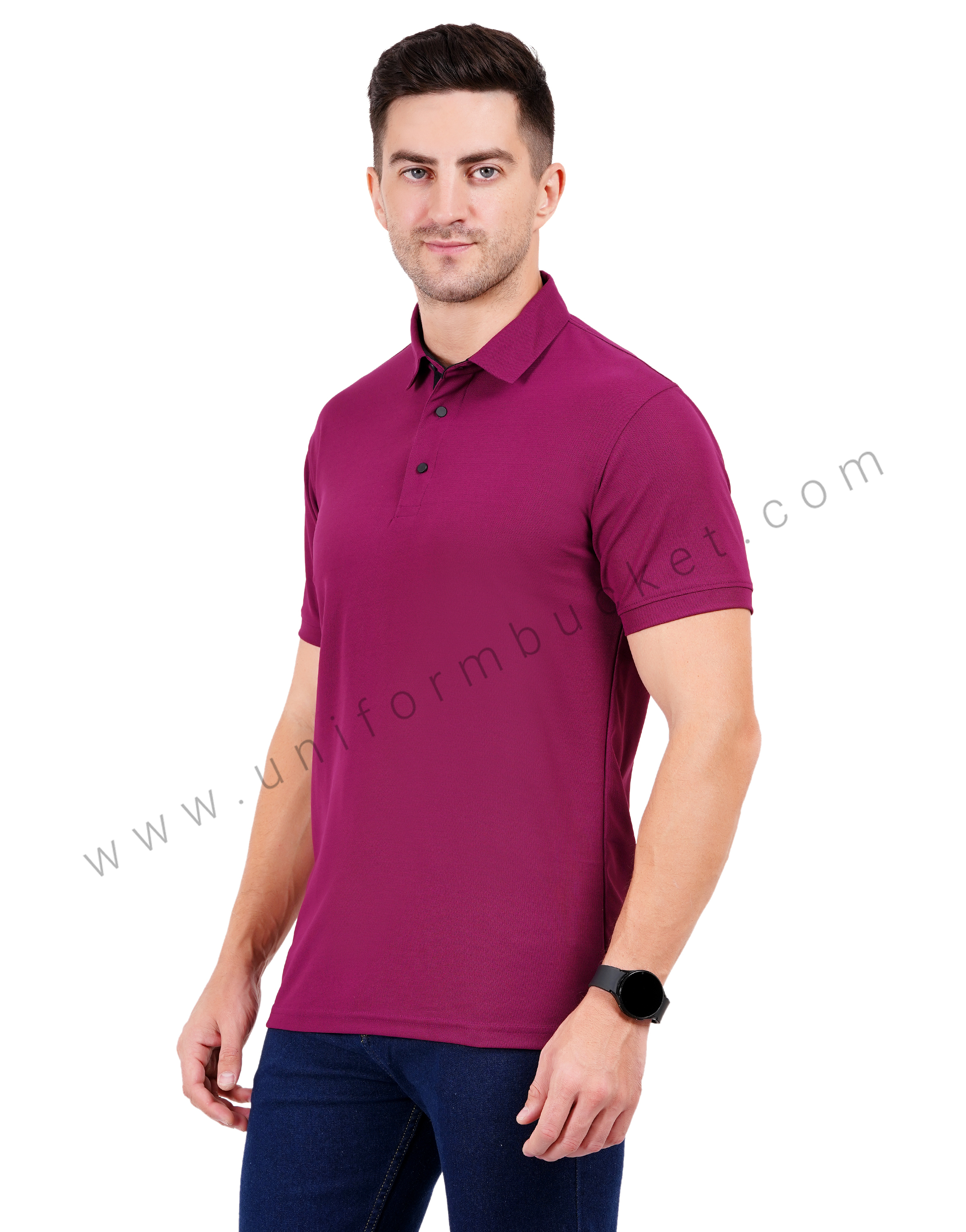 Wine polo T-shirt with black trim detail thumbnail 2
