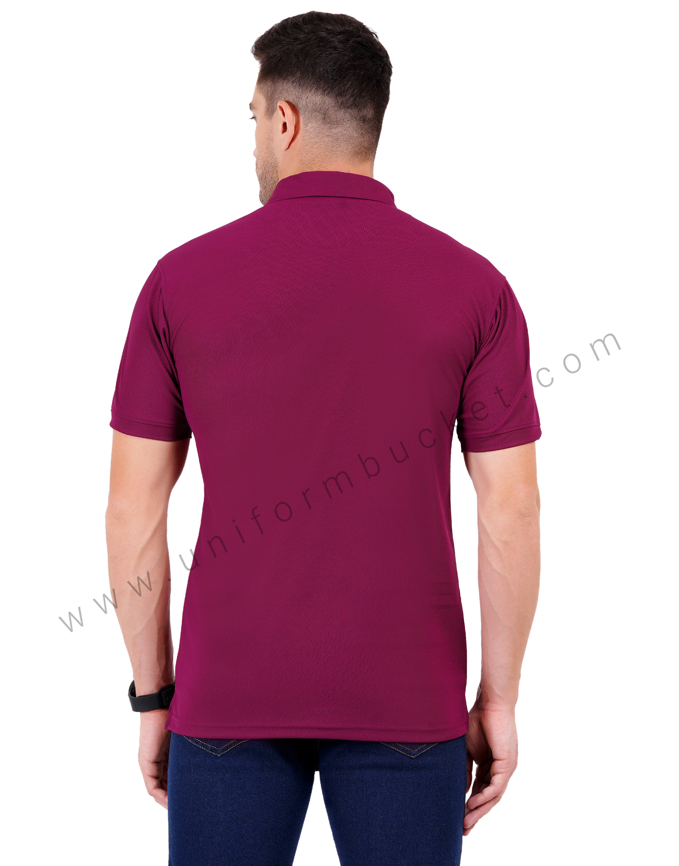Wine polo T-shirt with black trim detail thumbnail 4