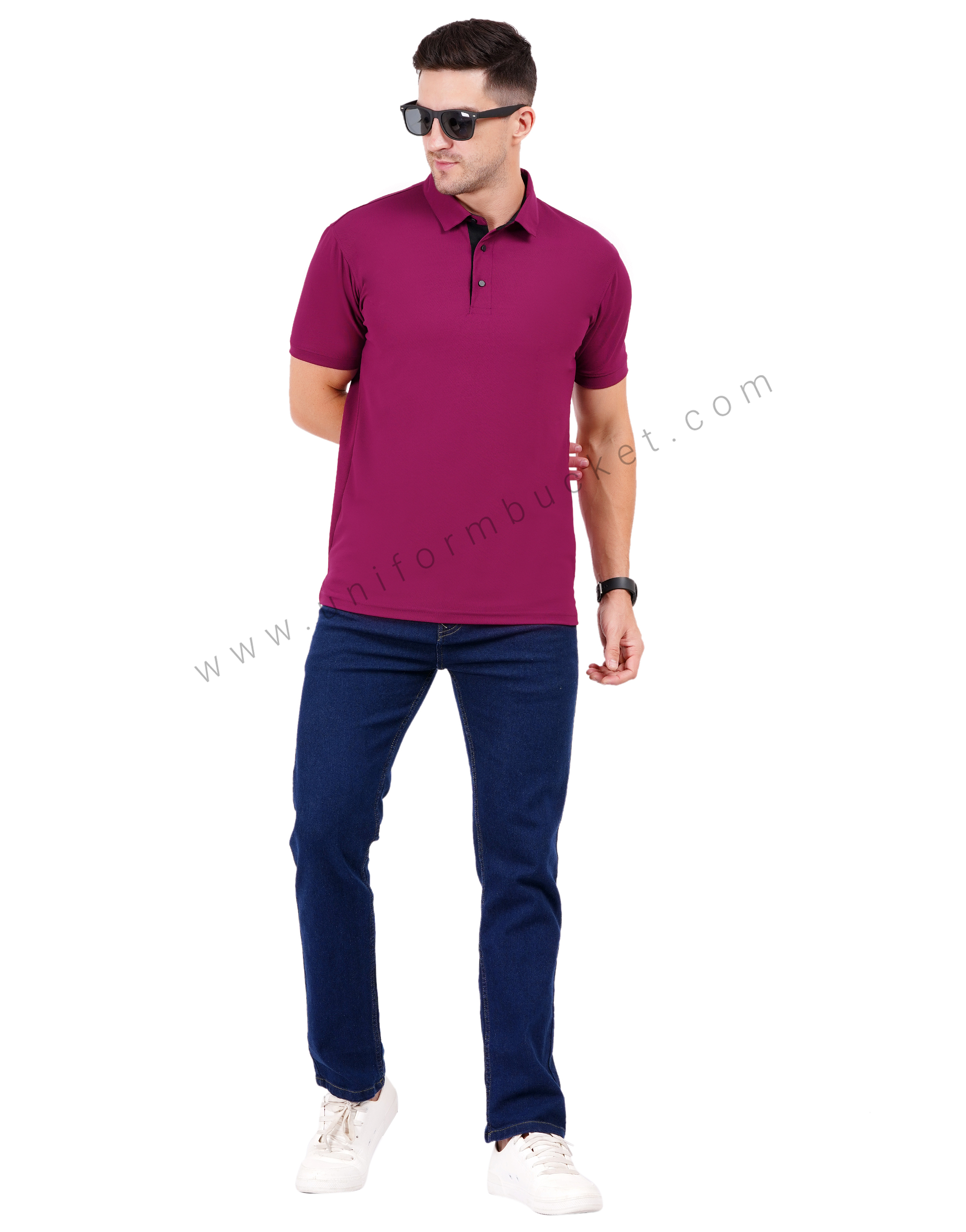 Wine polo T-shirt with black trim detail thumbnail 5