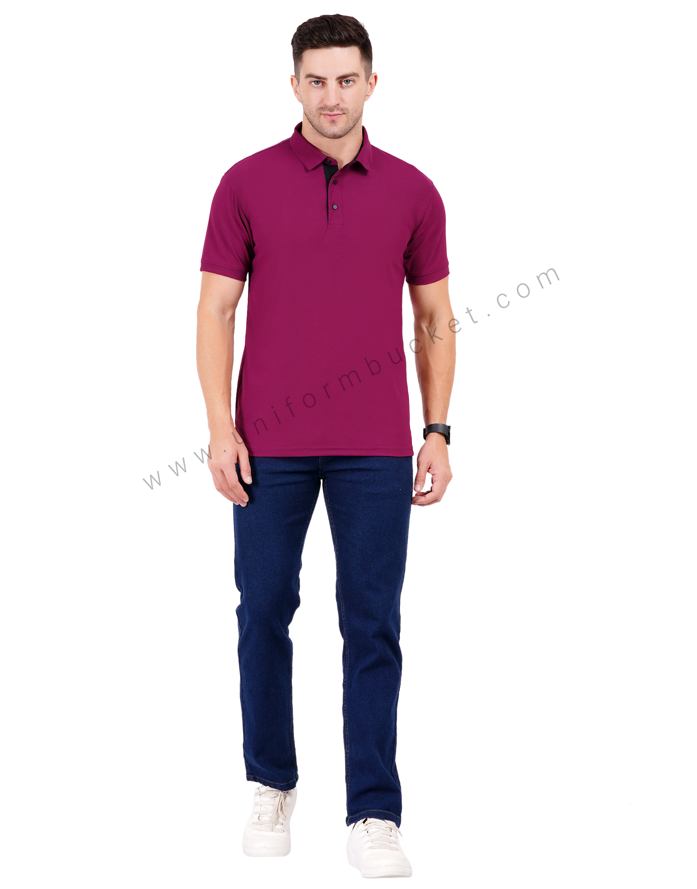 Wine polo T-shirt with black trim detail thumbnail 6