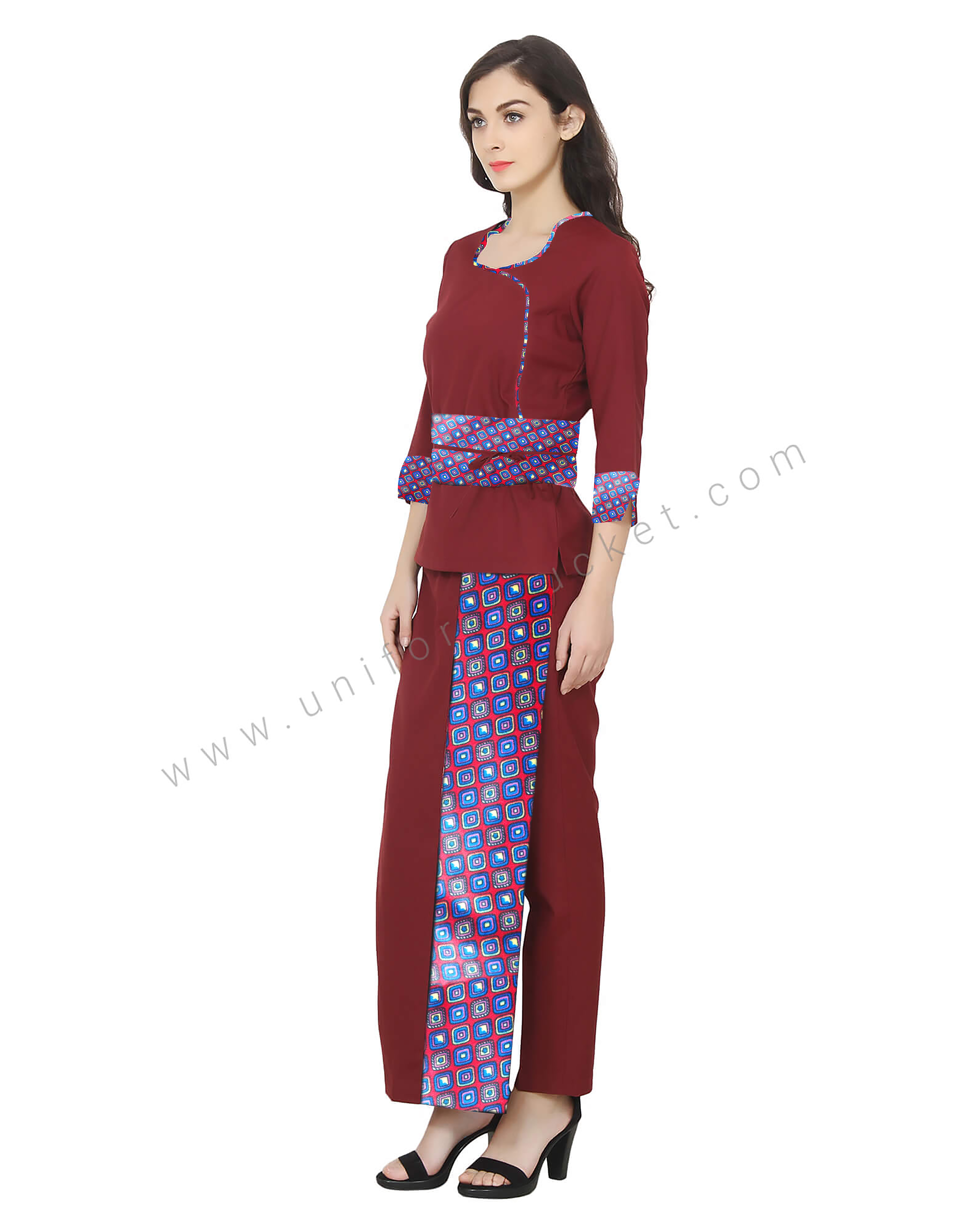 Maroon Thai Pant With Colorful Pattern thumbnail 2