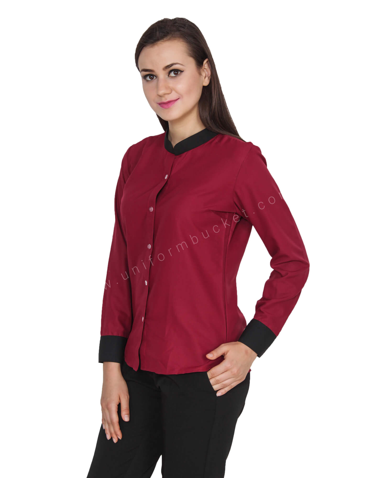 Mandarin Collar Shirt with Black Trims view 1