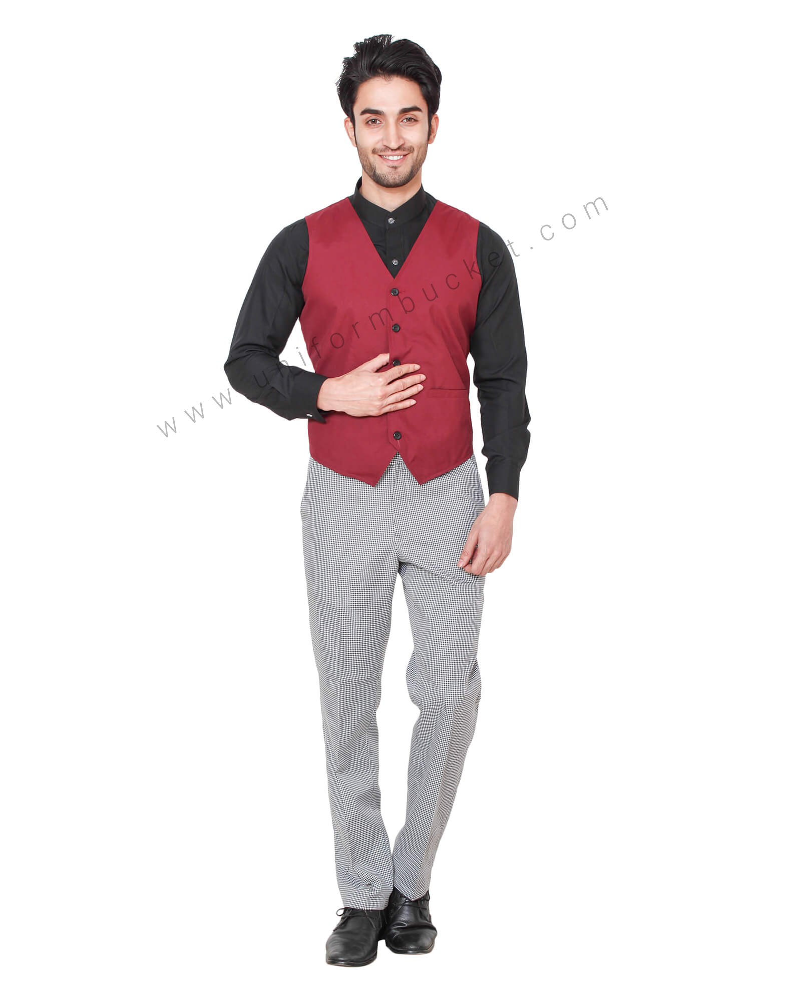Black Buttoned Maroon Vest thumbnail 3