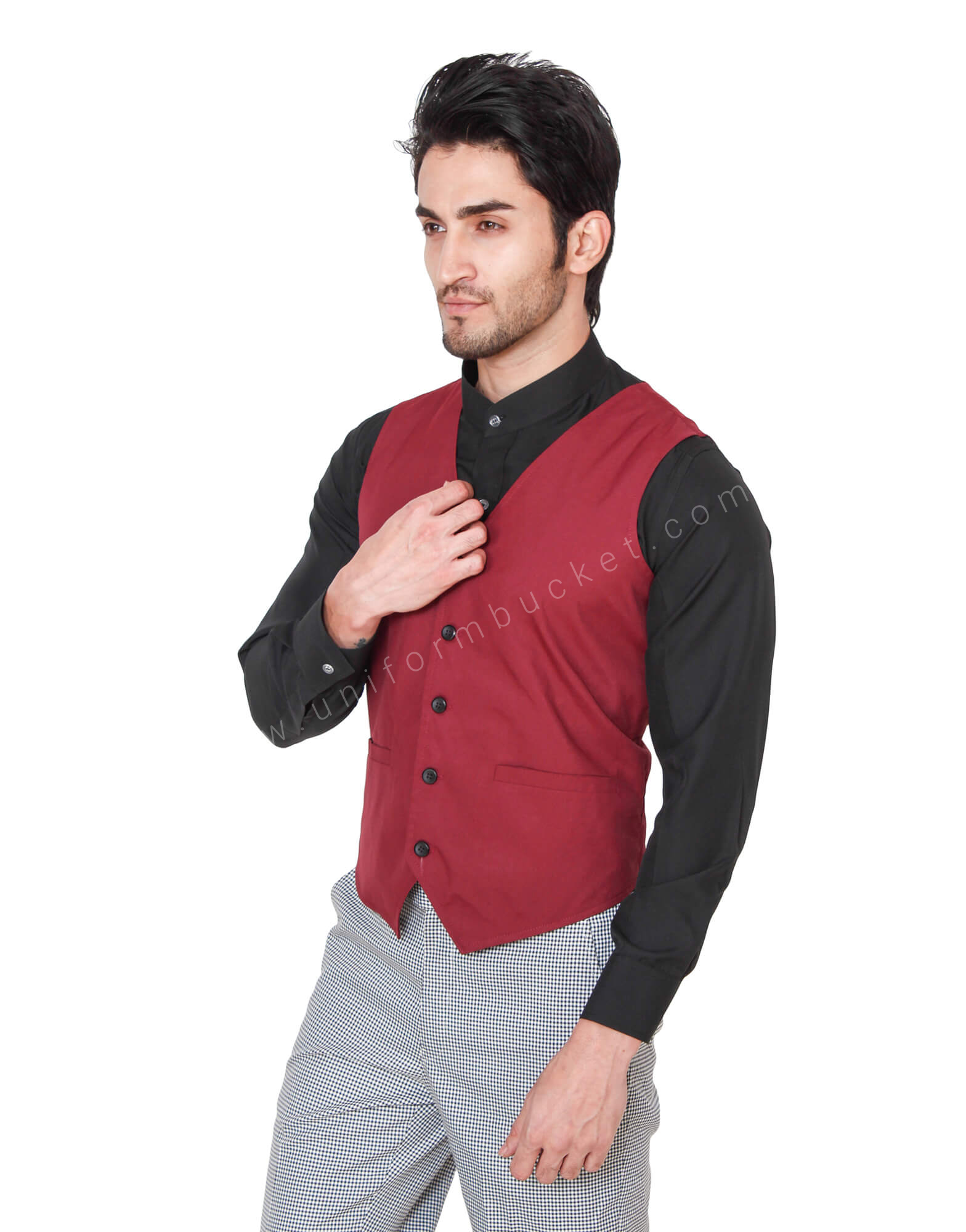 Black Buttoned Maroon Vest thumbnail 2