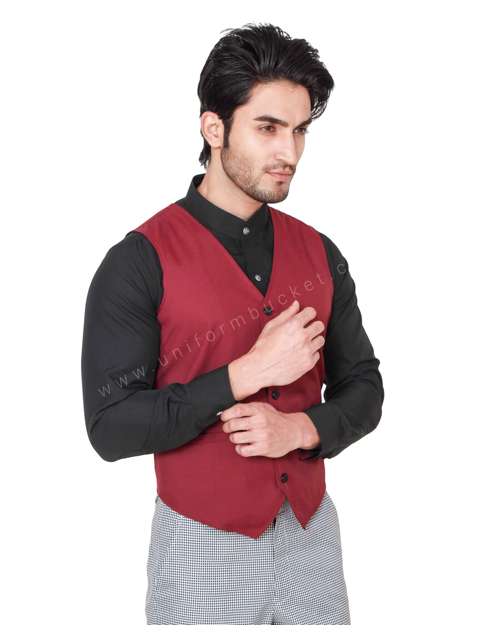 Black Buttoned Maroon Vest view 1