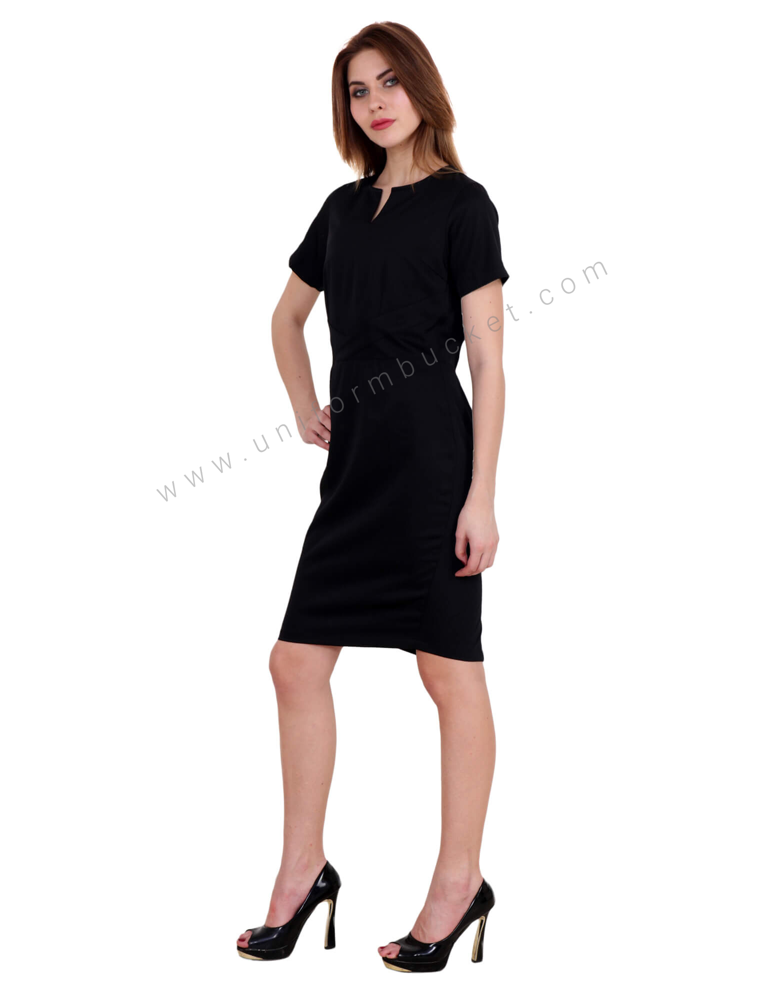 Split Neck Dress With Back Zip view 1