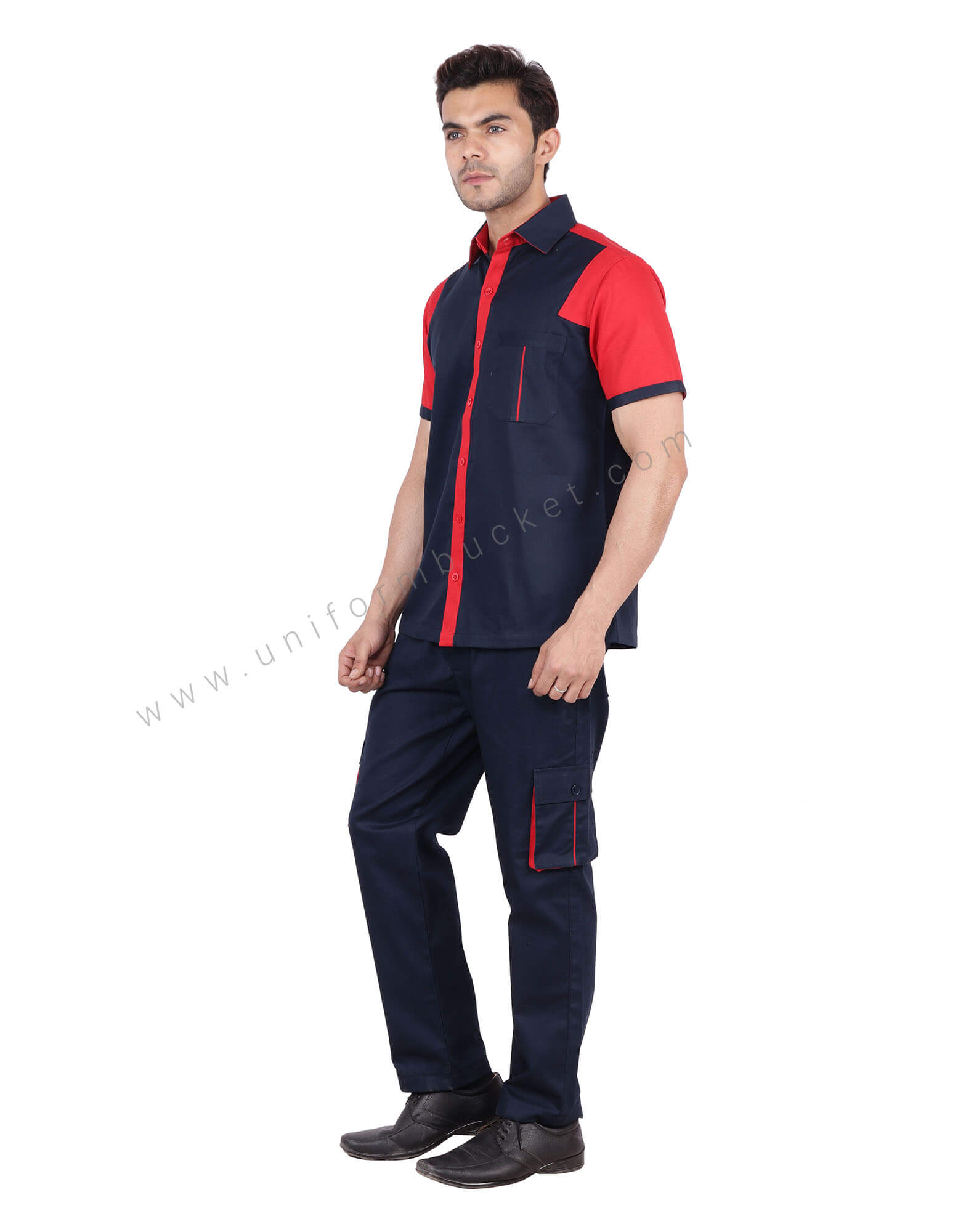 Navy Blue And Red Modish Workwear Shirt thumbnail 2