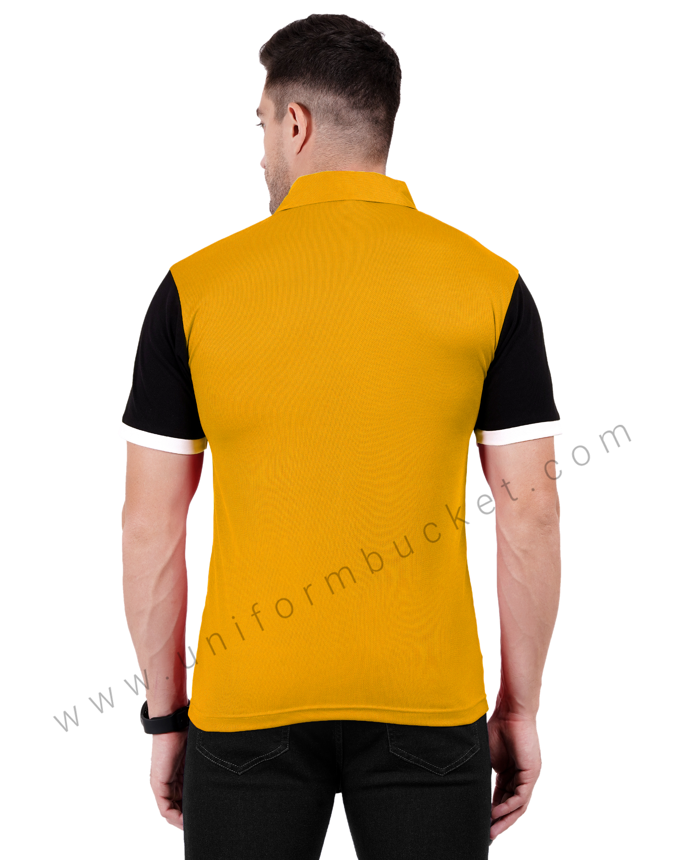 Mustard yellow and black color-blocked polo T-shirt thumbnail 3
