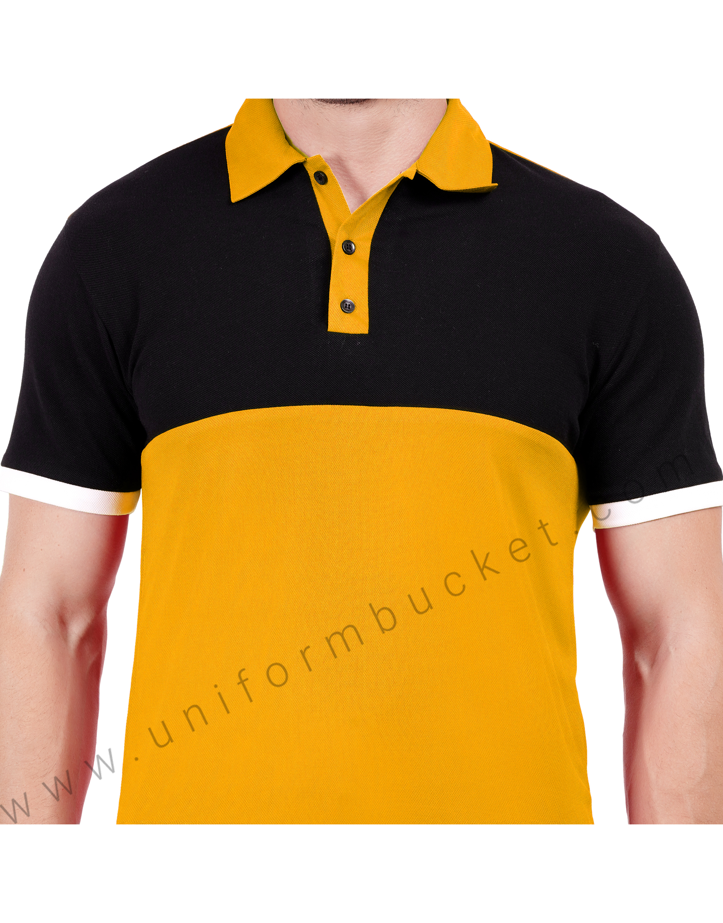 Mustard yellow and black color-blocked polo T-shirt thumbnail 4