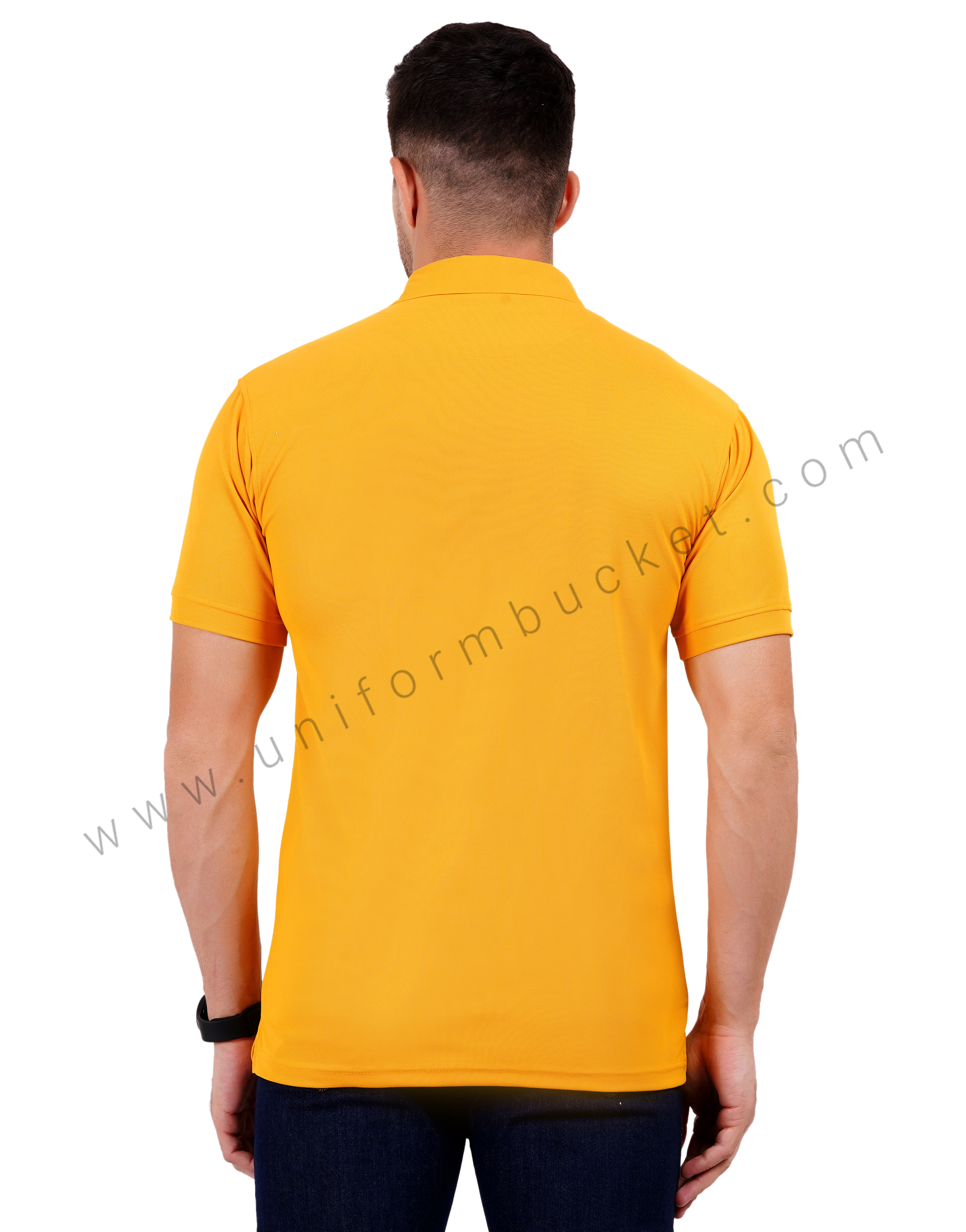 Mustard yellow polo T-shirt enhanced with sleek black trim details thumbnail 2