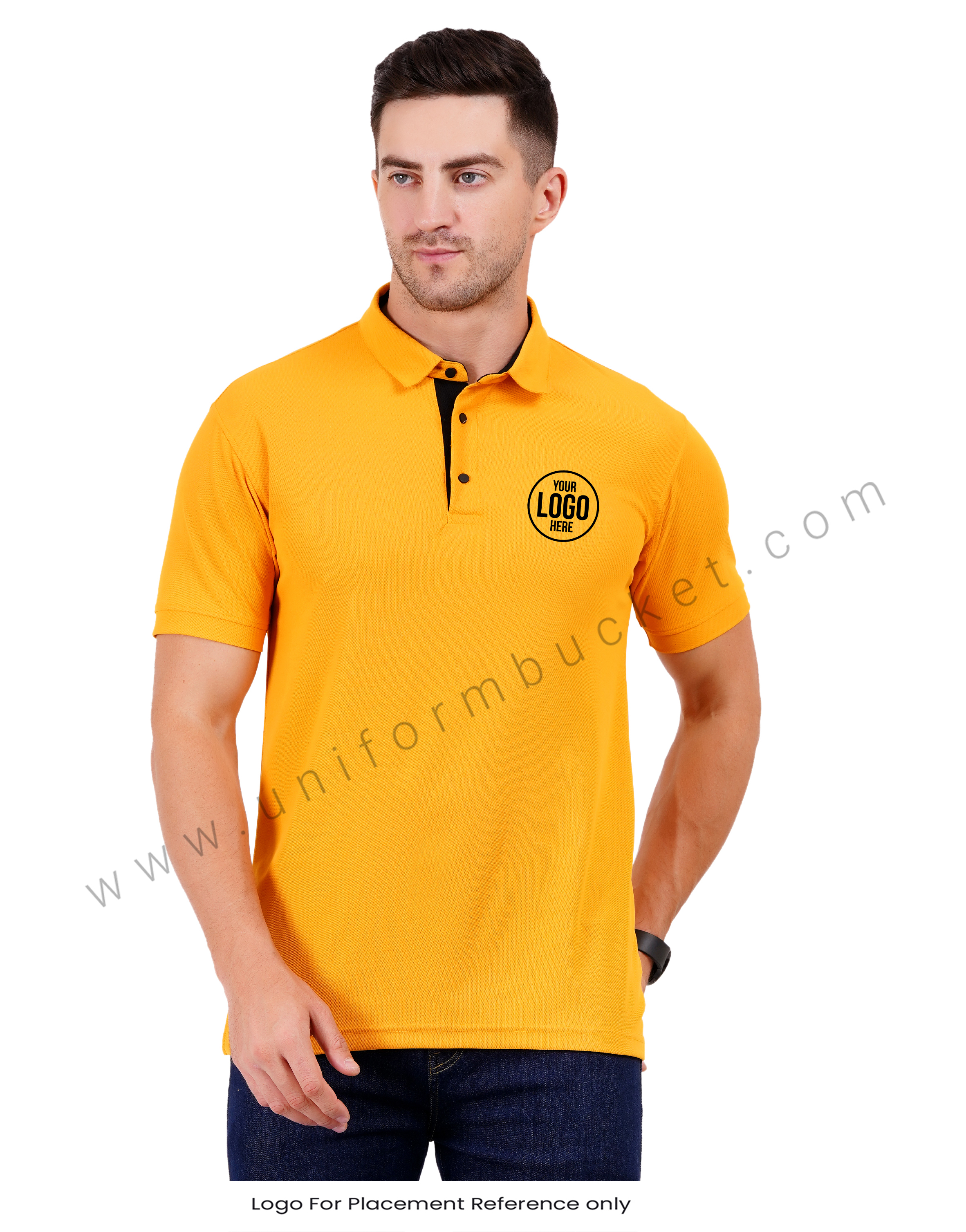 Mustard yellow polo T-shirt enhanced with sleek black trim details thumbnail 6