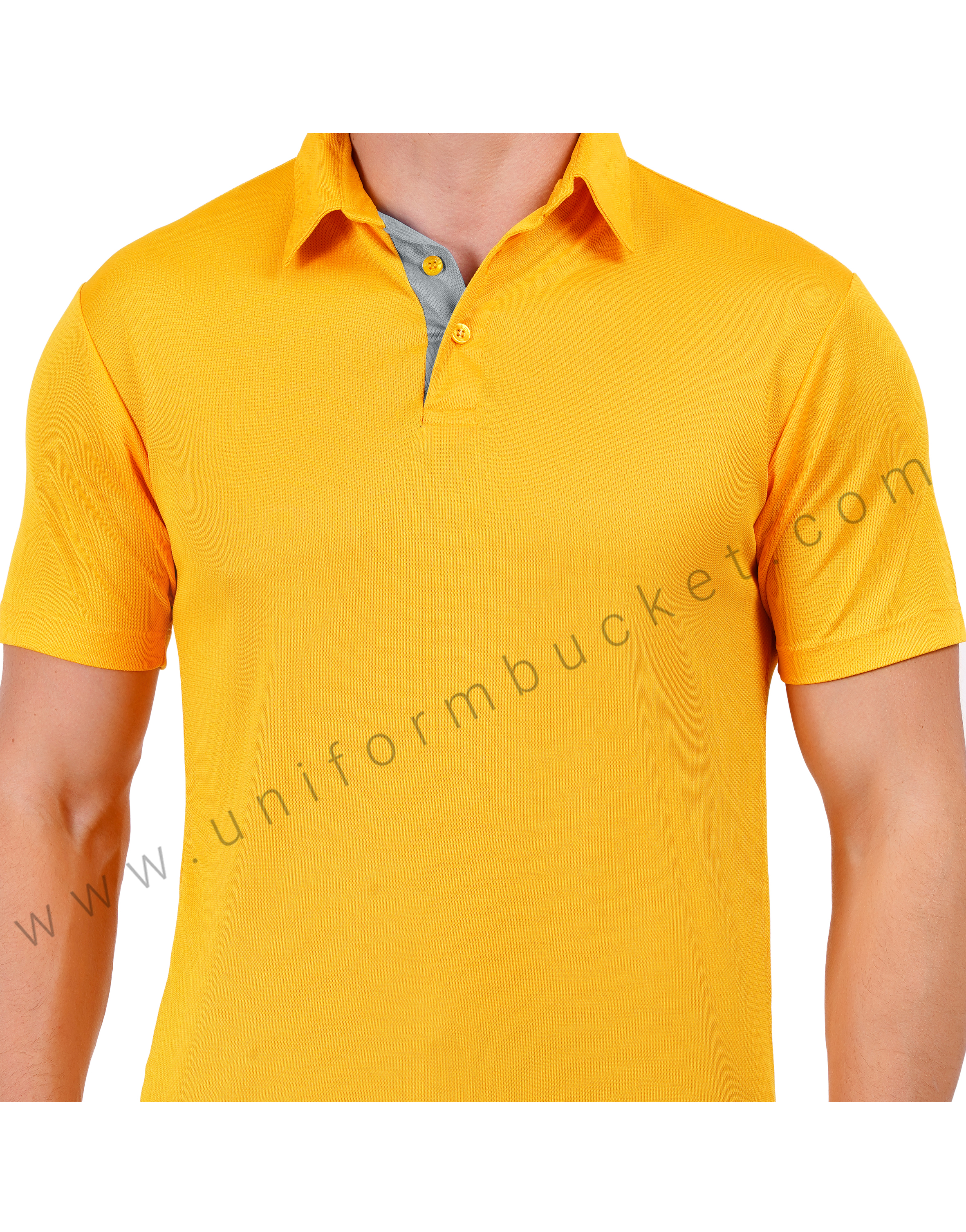 Mustard yellow polo T-shirt with grey trim thumbnail 3
