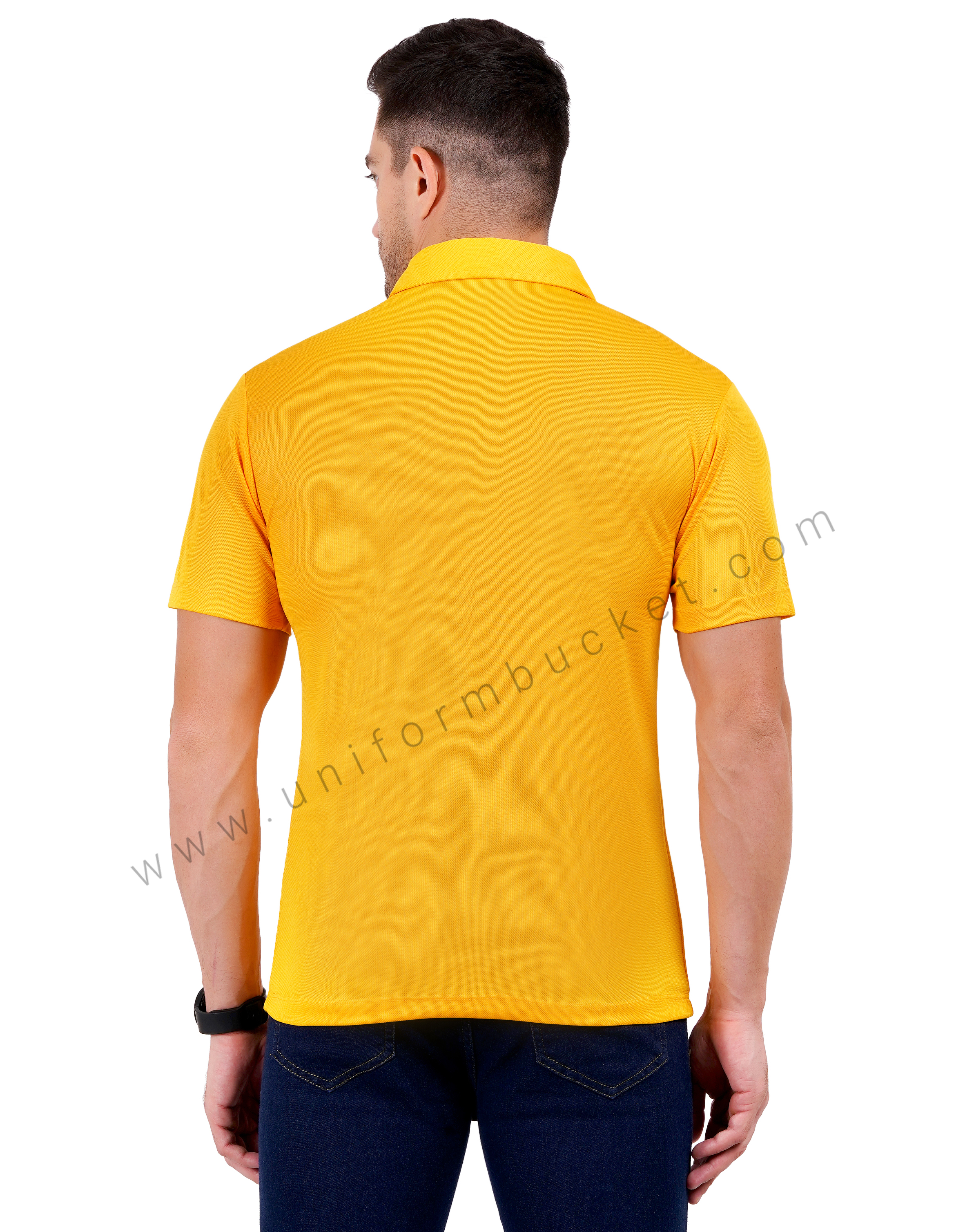 Mustard yellow polo T-shirt with grey trim thumbnail 4