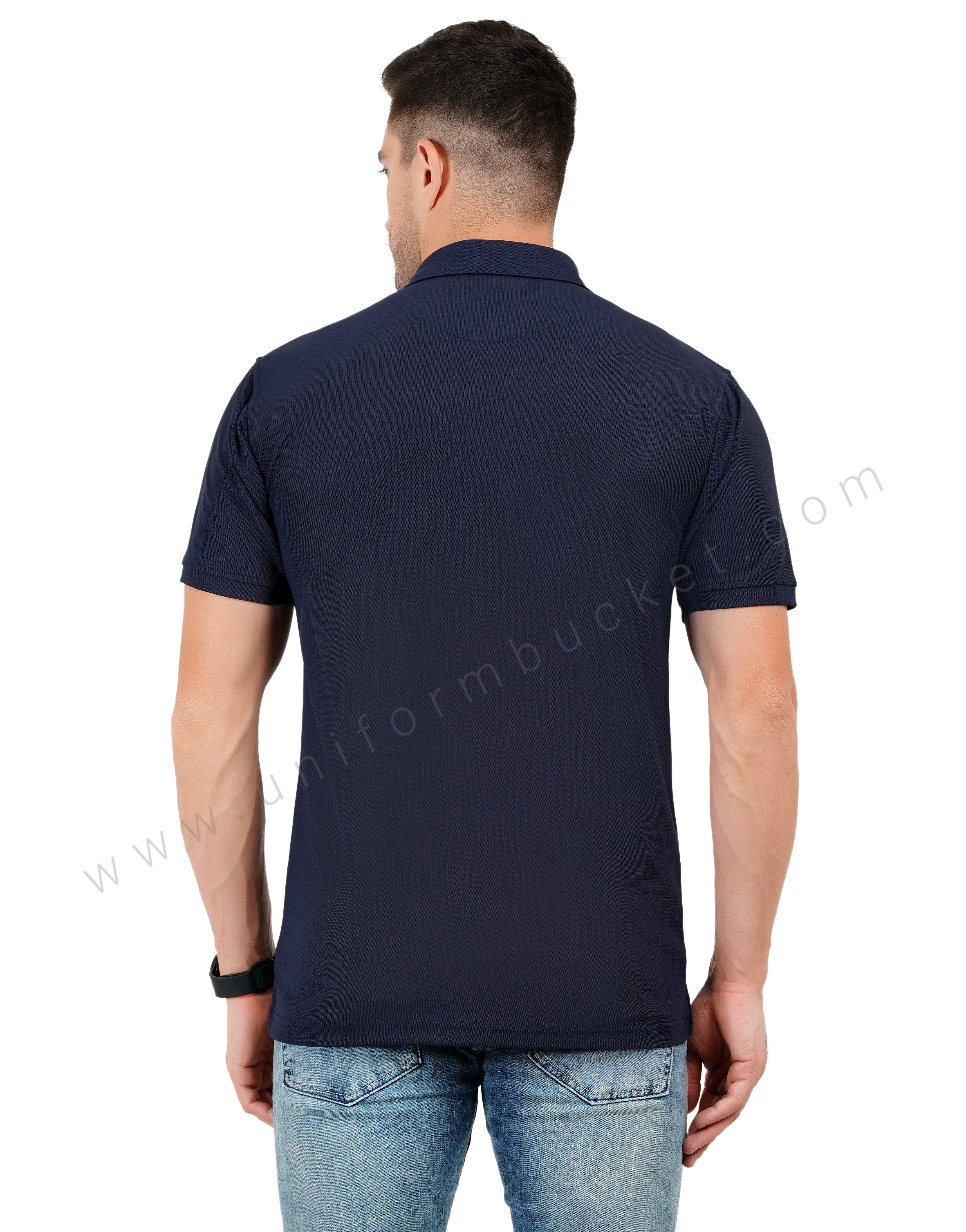 Navy Blue E polo T-shirt with black trim detail thumbnail 3