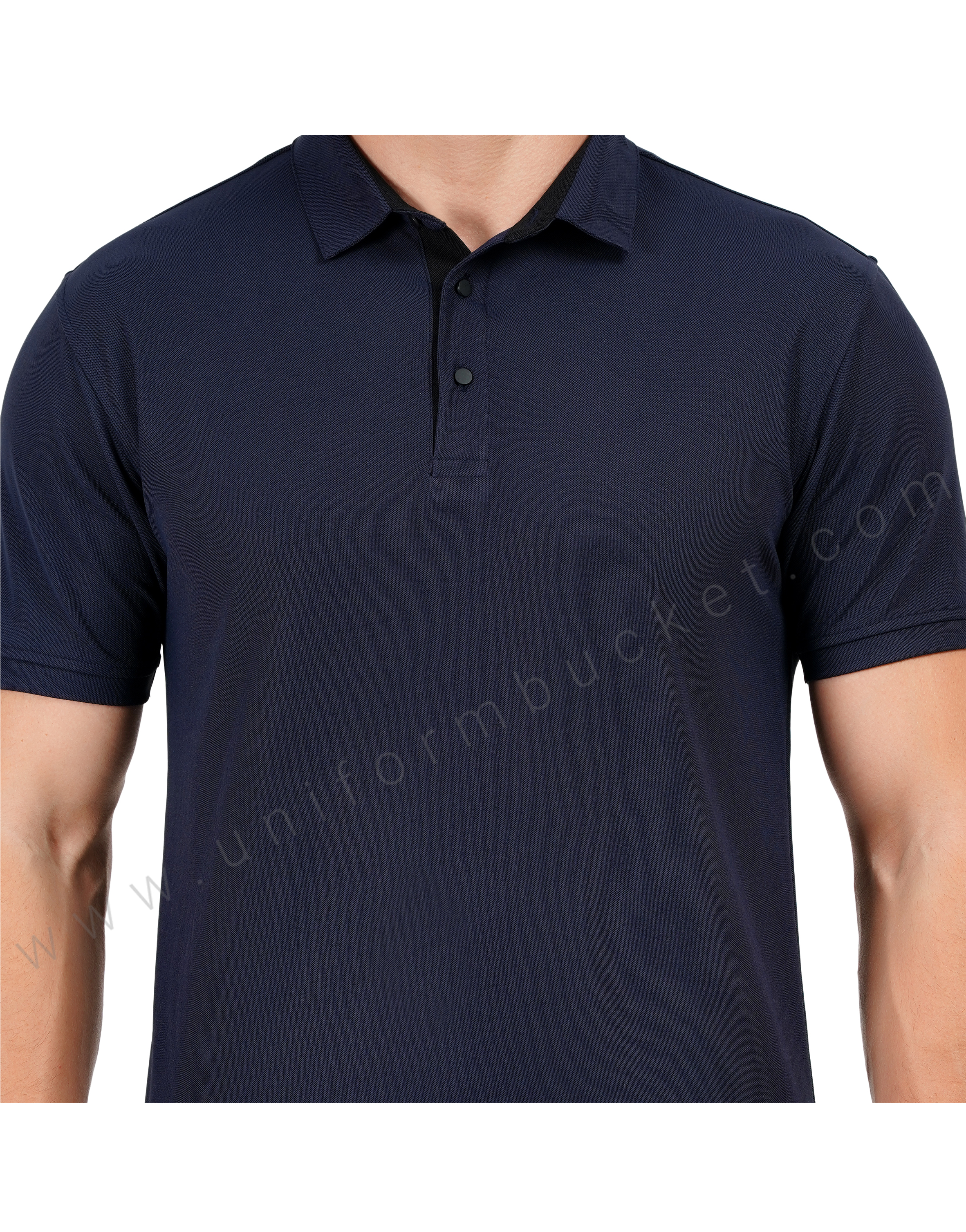 Navy Blue E polo T-shirt with black trim detail thumbnail 4