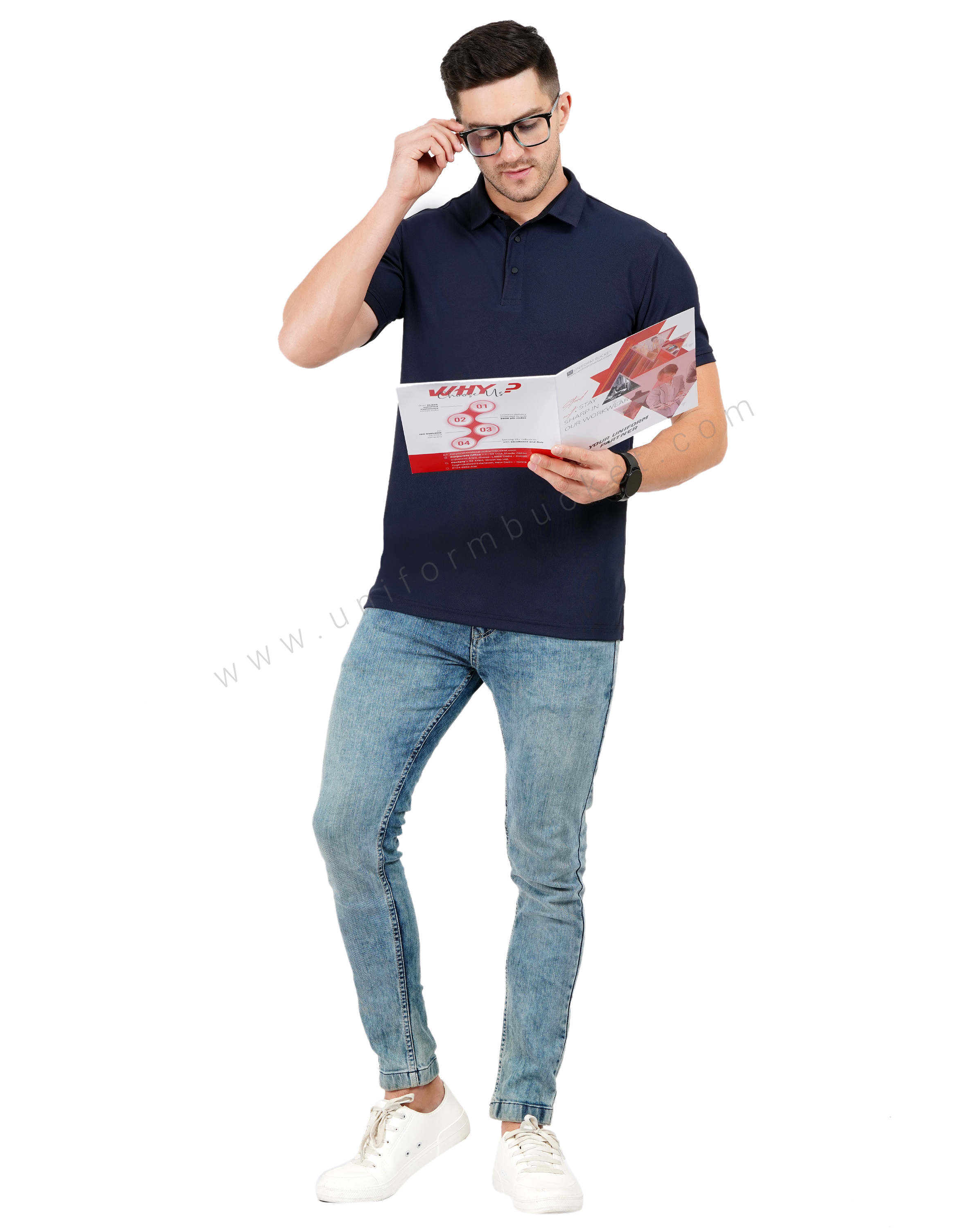 Navy Blue E polo T-shirt with black trim detail thumbnail 6