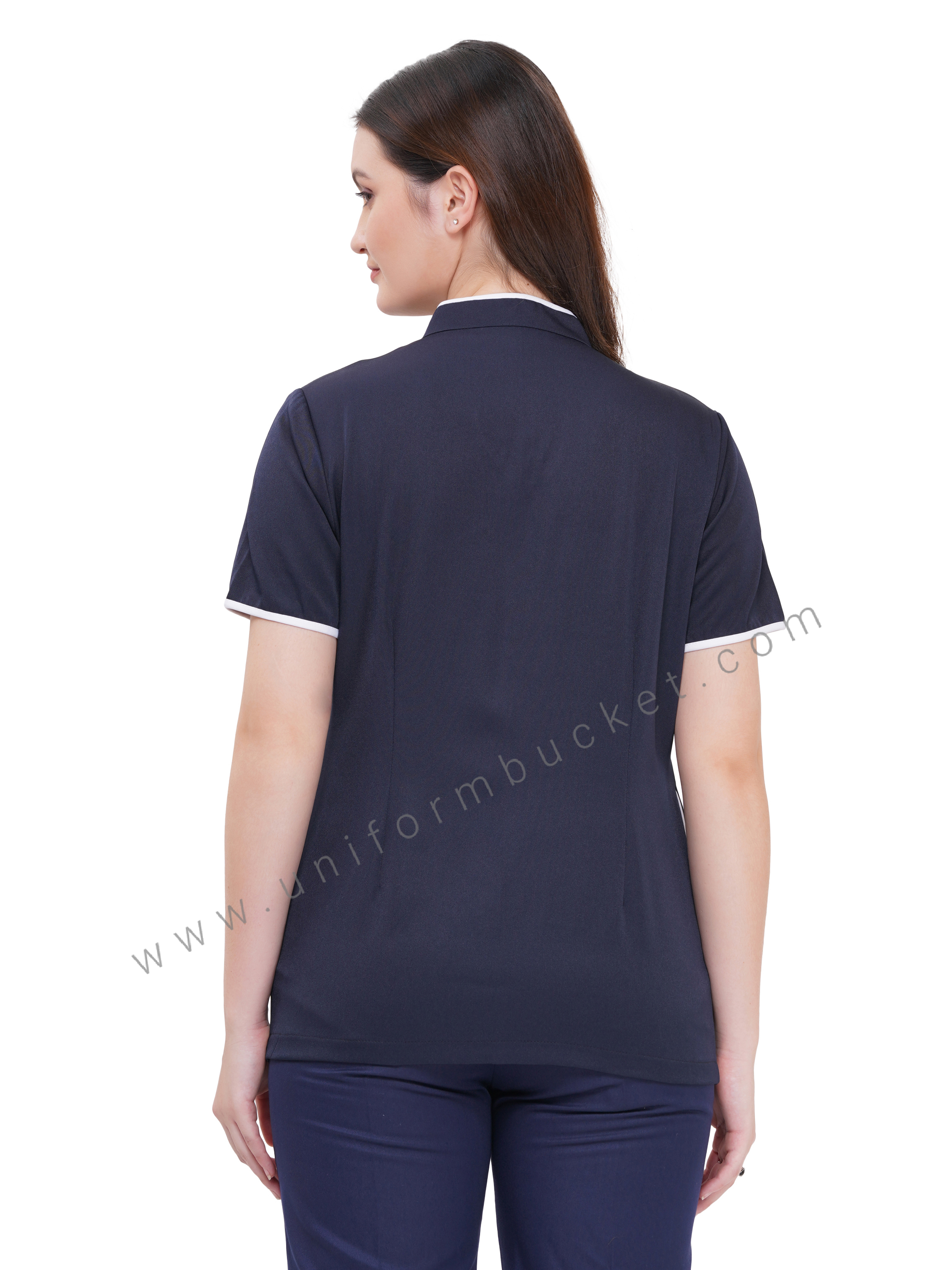 NAVY BLUE FEMALE TOP WITH WHITE SLASH PIPING & TWO POCKET thumbnail 5
