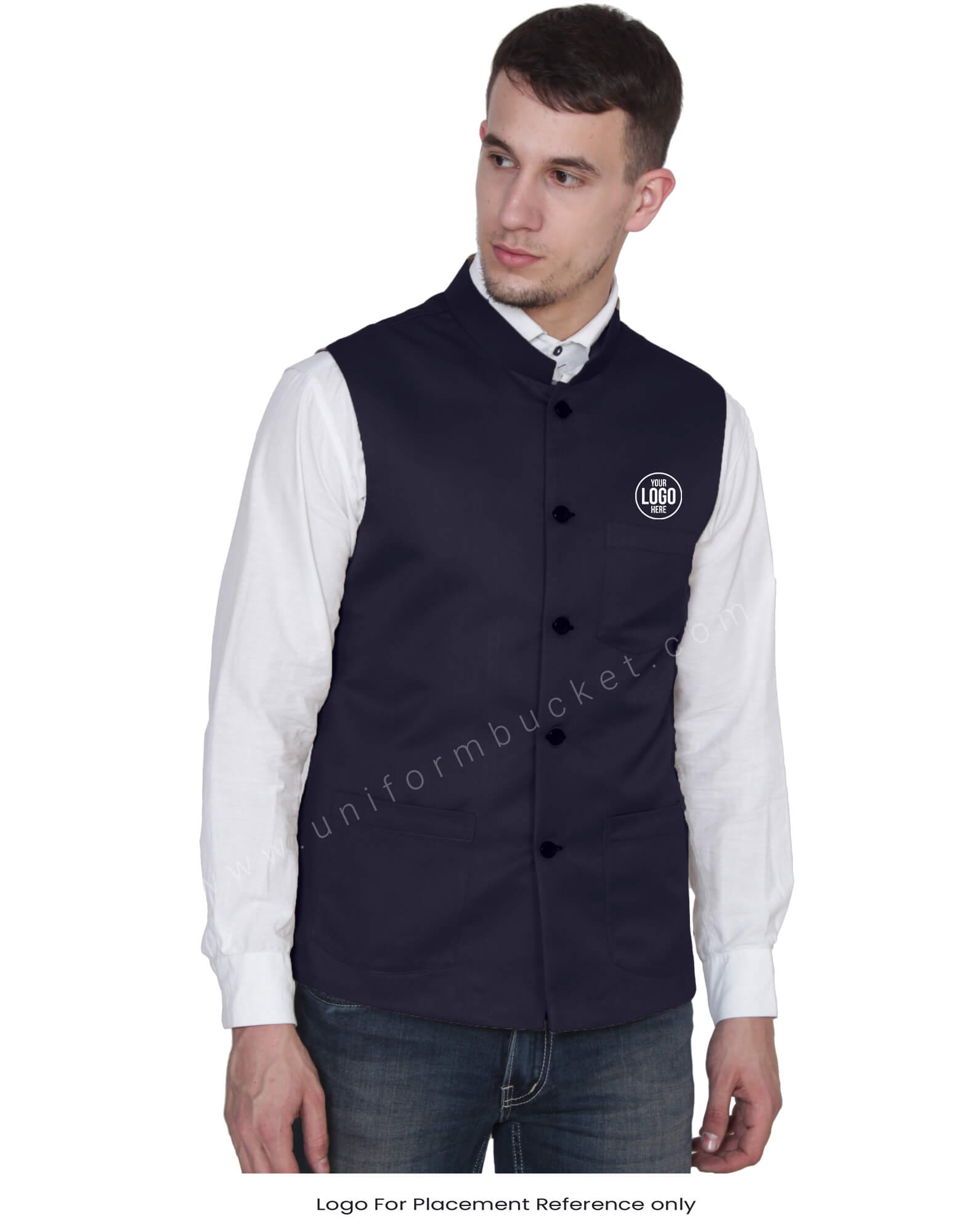 Navy Blue Nehru Jacket For Men view 1