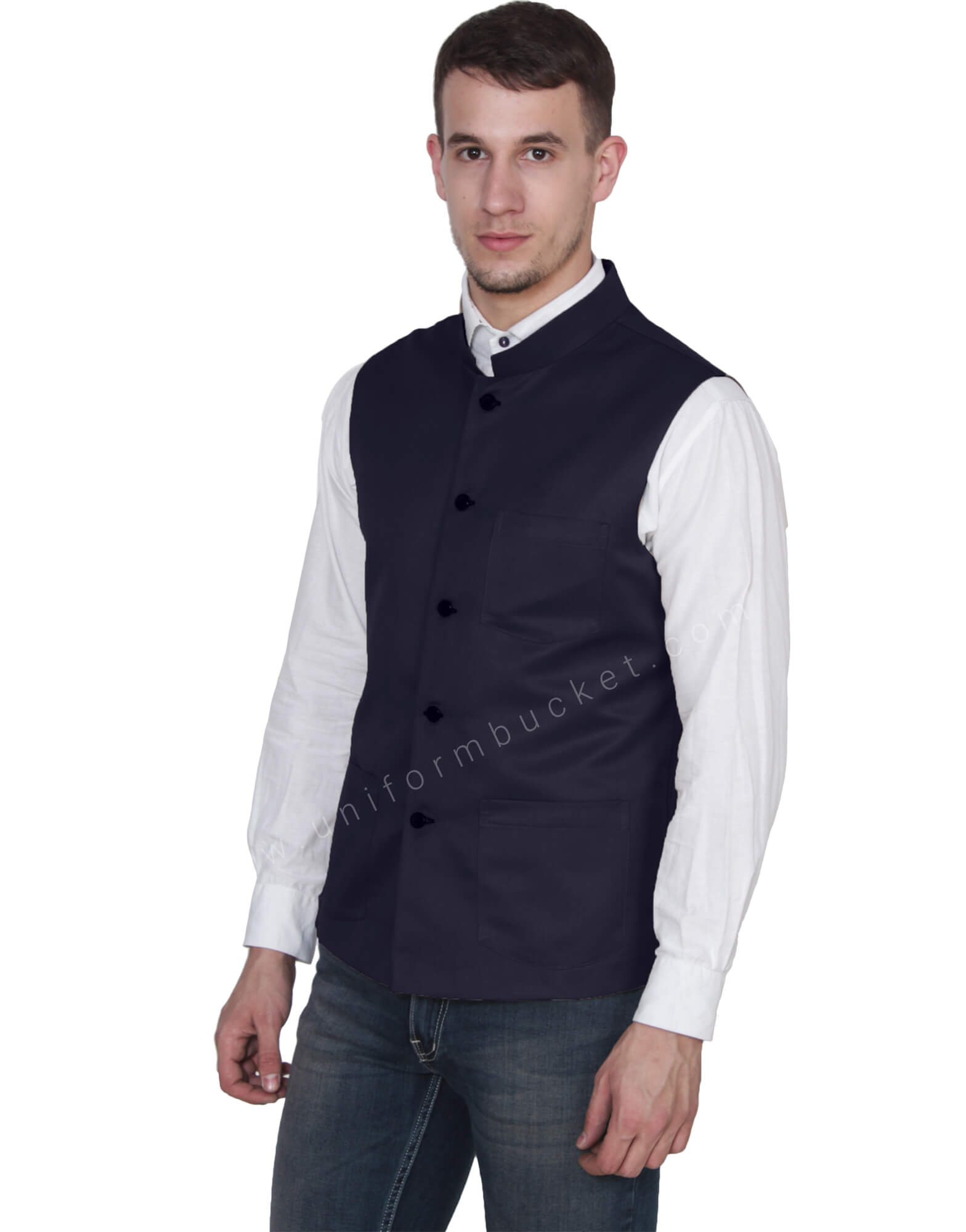 Navy Blue Nehru Jacket For Men thumbnail 2