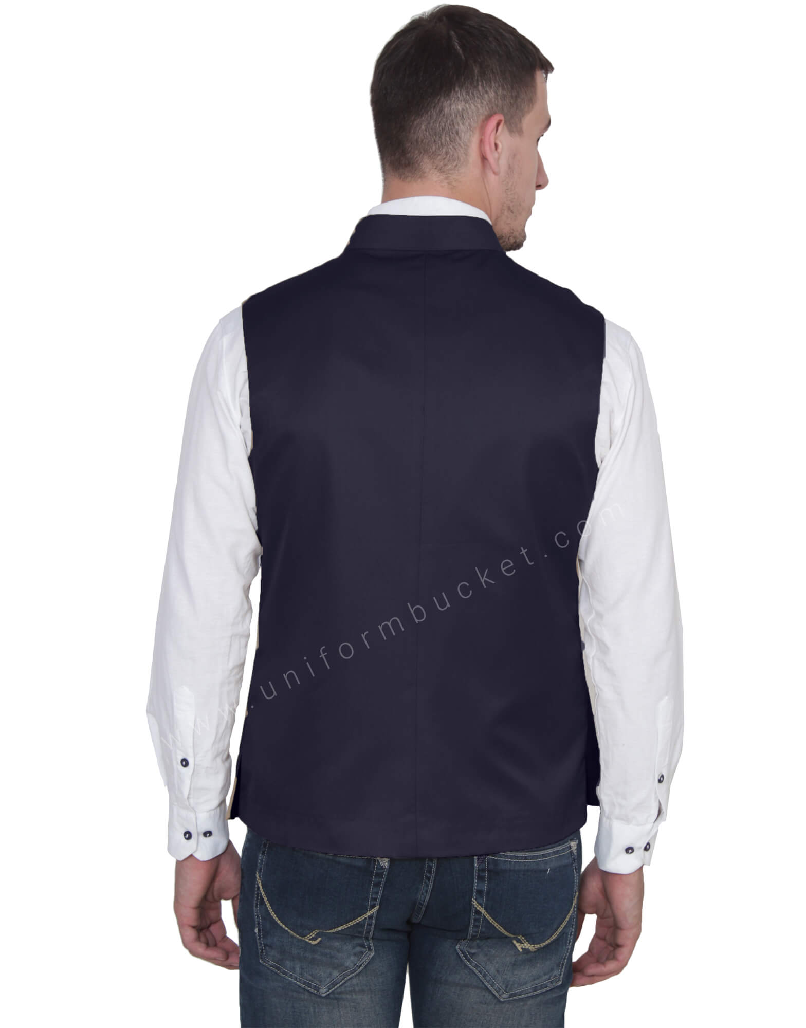 Navy Blue Nehru Jacket For Men thumbnail 4