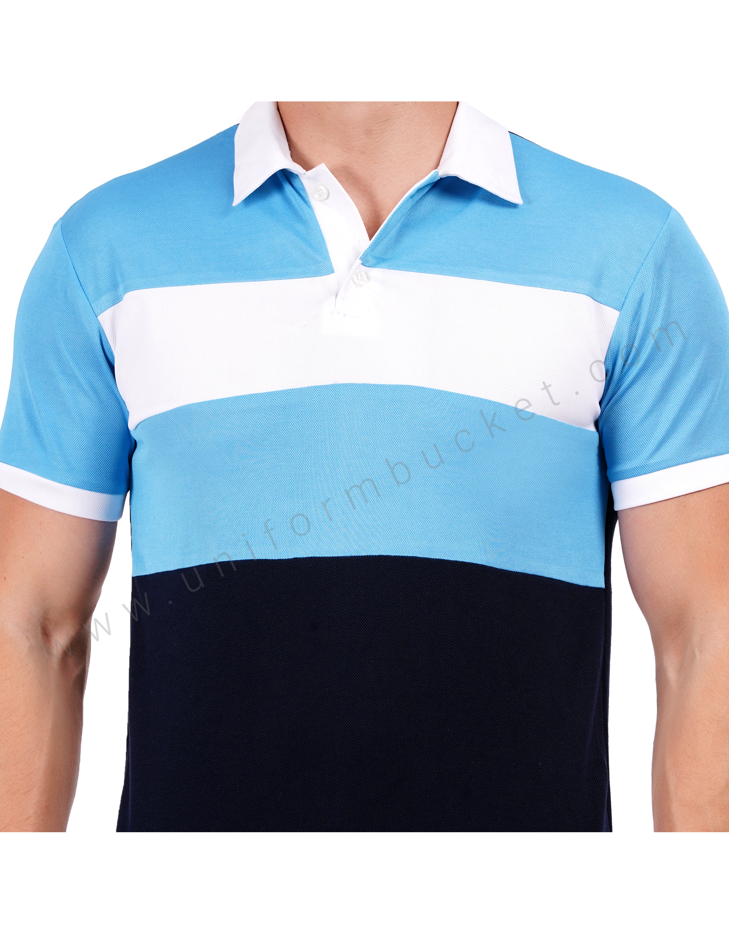 Navy blue polo with light blue and white color blocking thumbnail 5