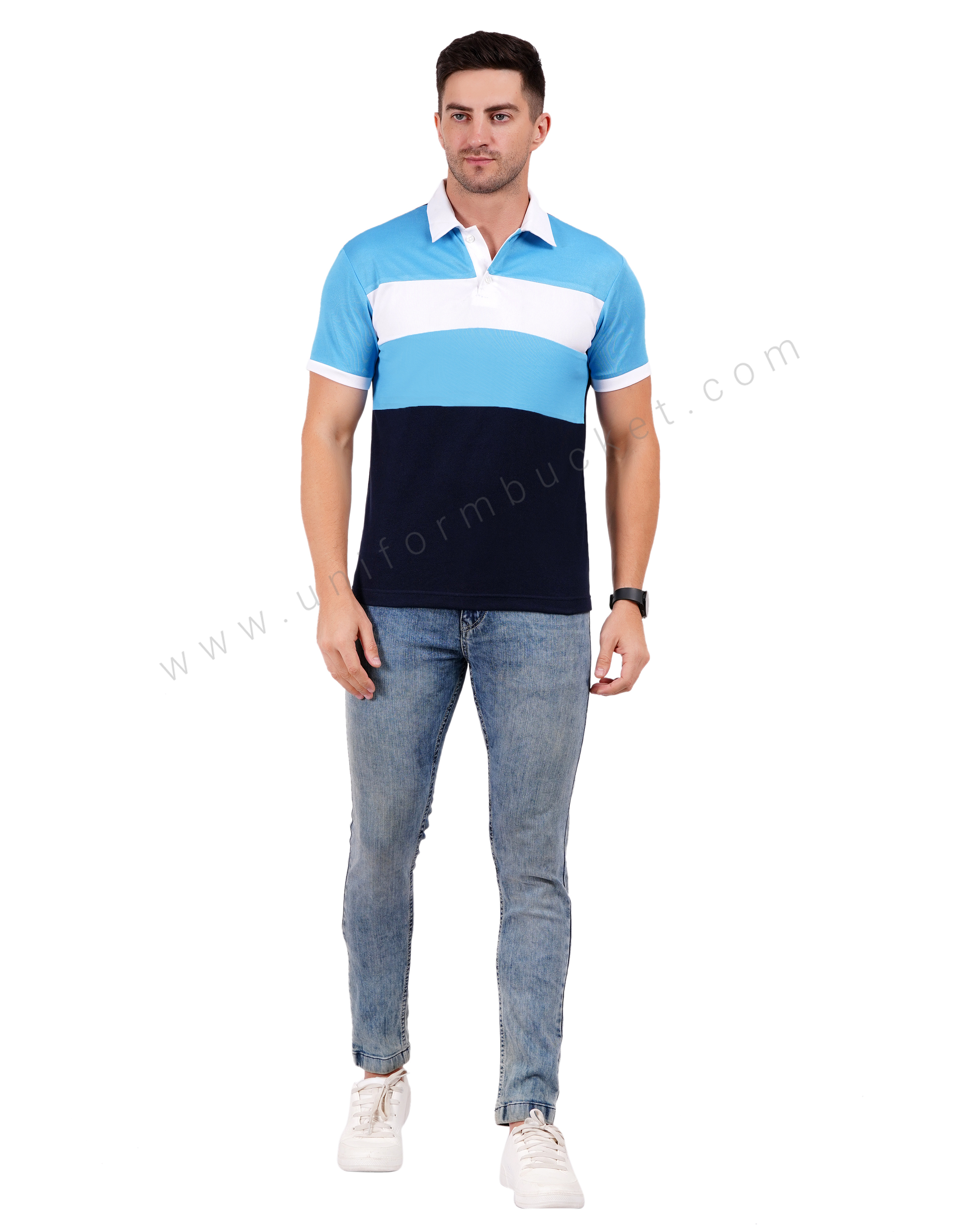 Navy blue polo with light blue and white color blocking thumbnail 7