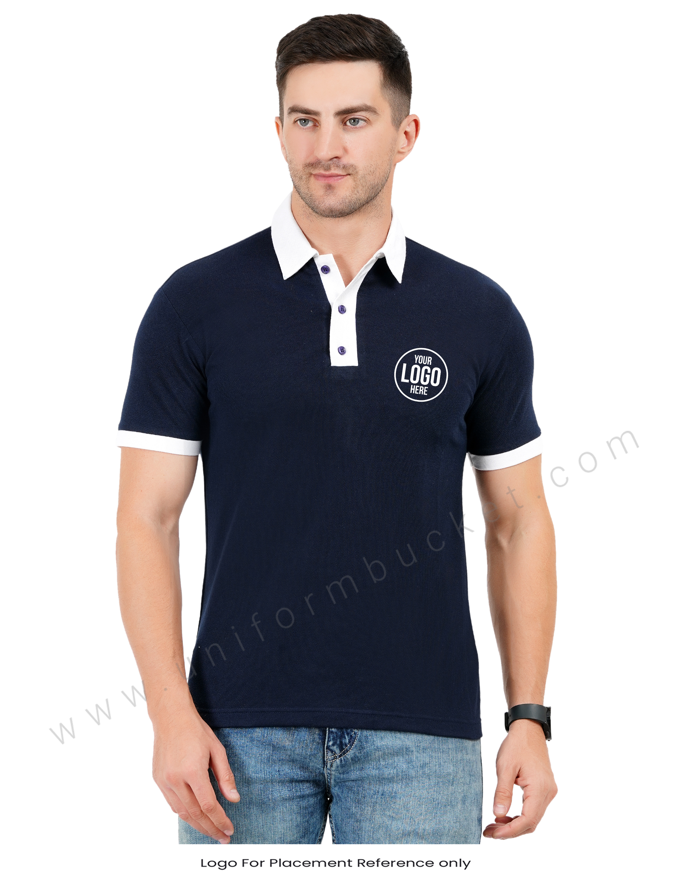 Navy blue Polo T-shirt with White Detailing thumbnail 7