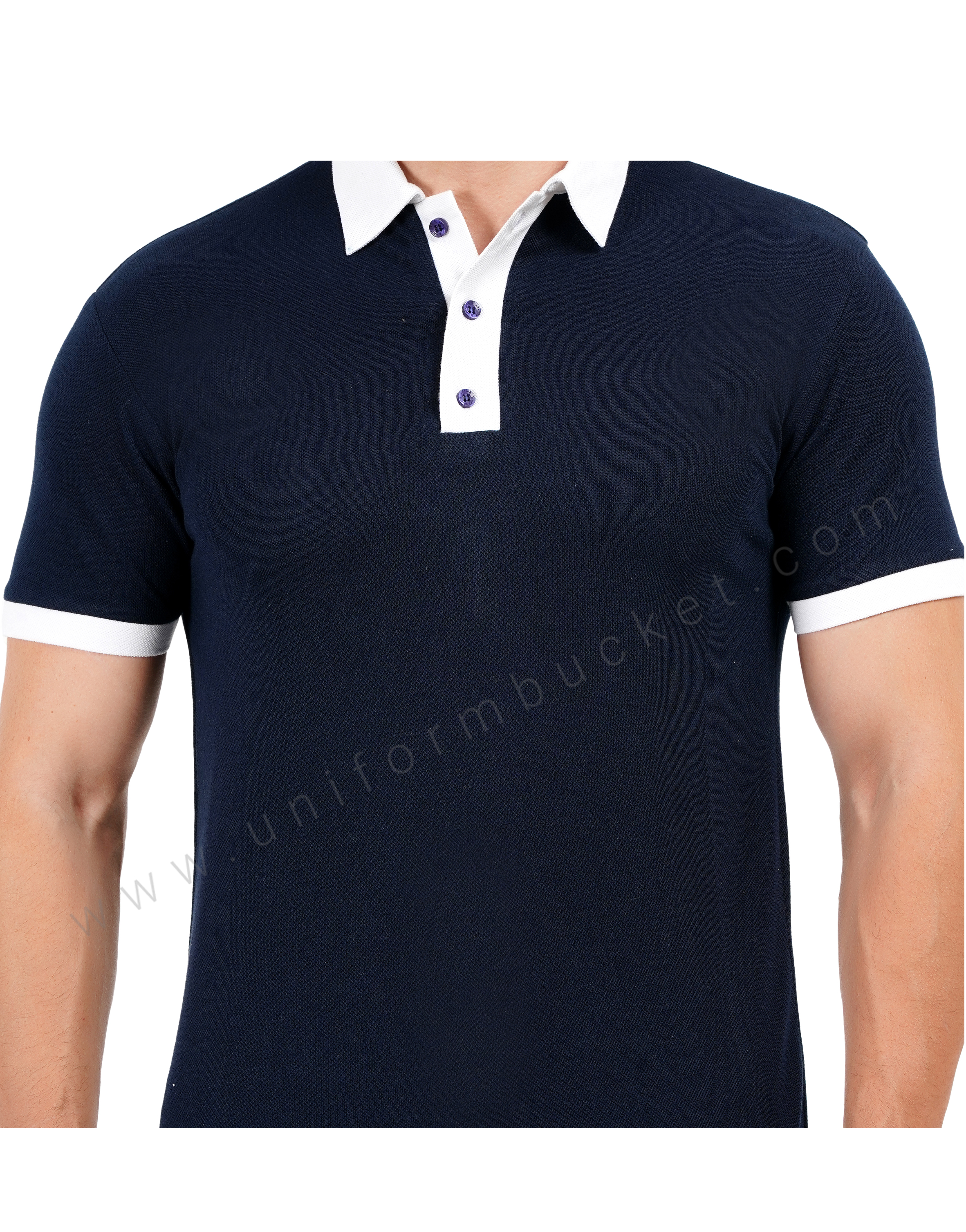 Navy blue Polo T-shirt with White Detailing thumbnail 3
