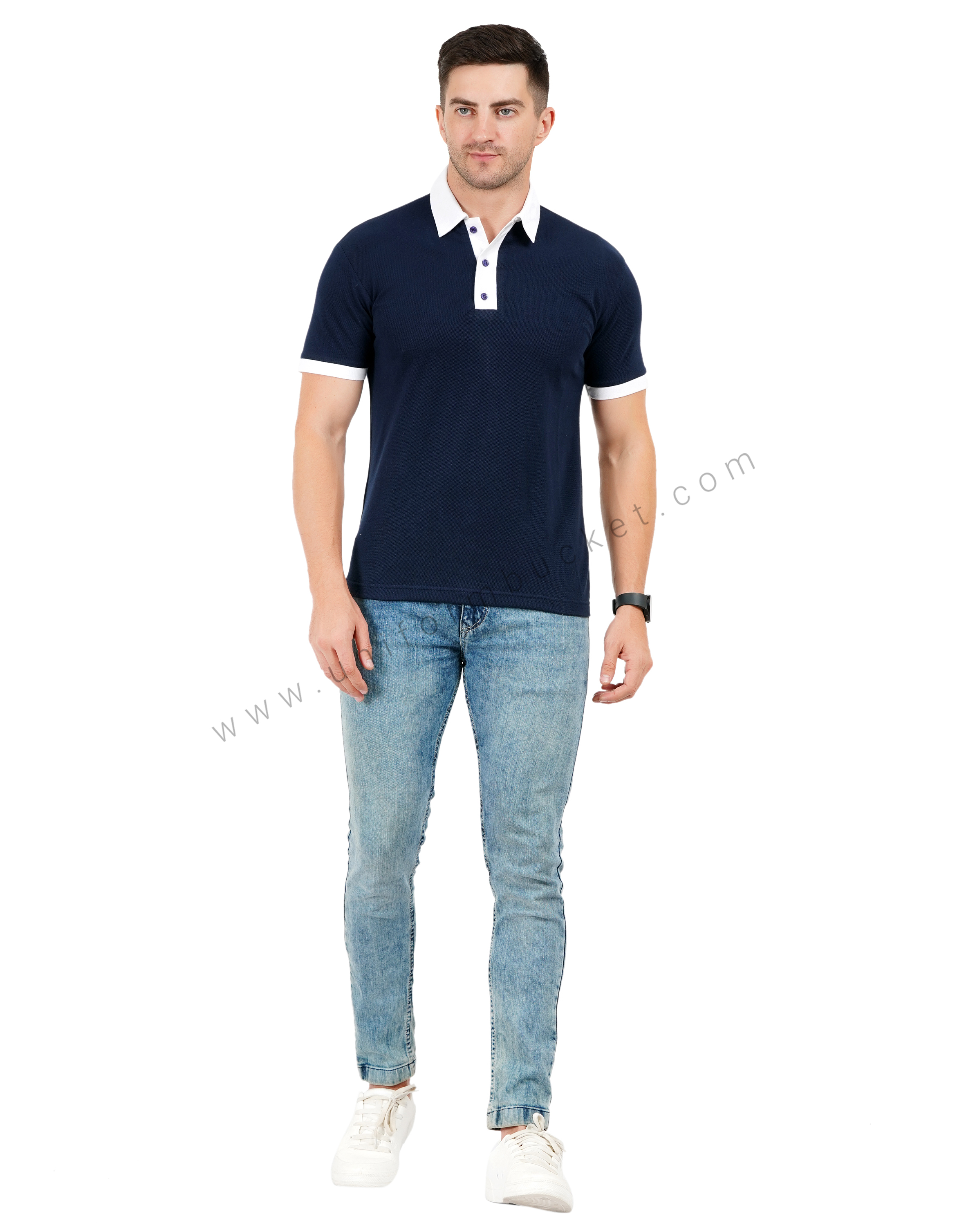 Navy blue Polo T-shirt with White Detailing thumbnail 6