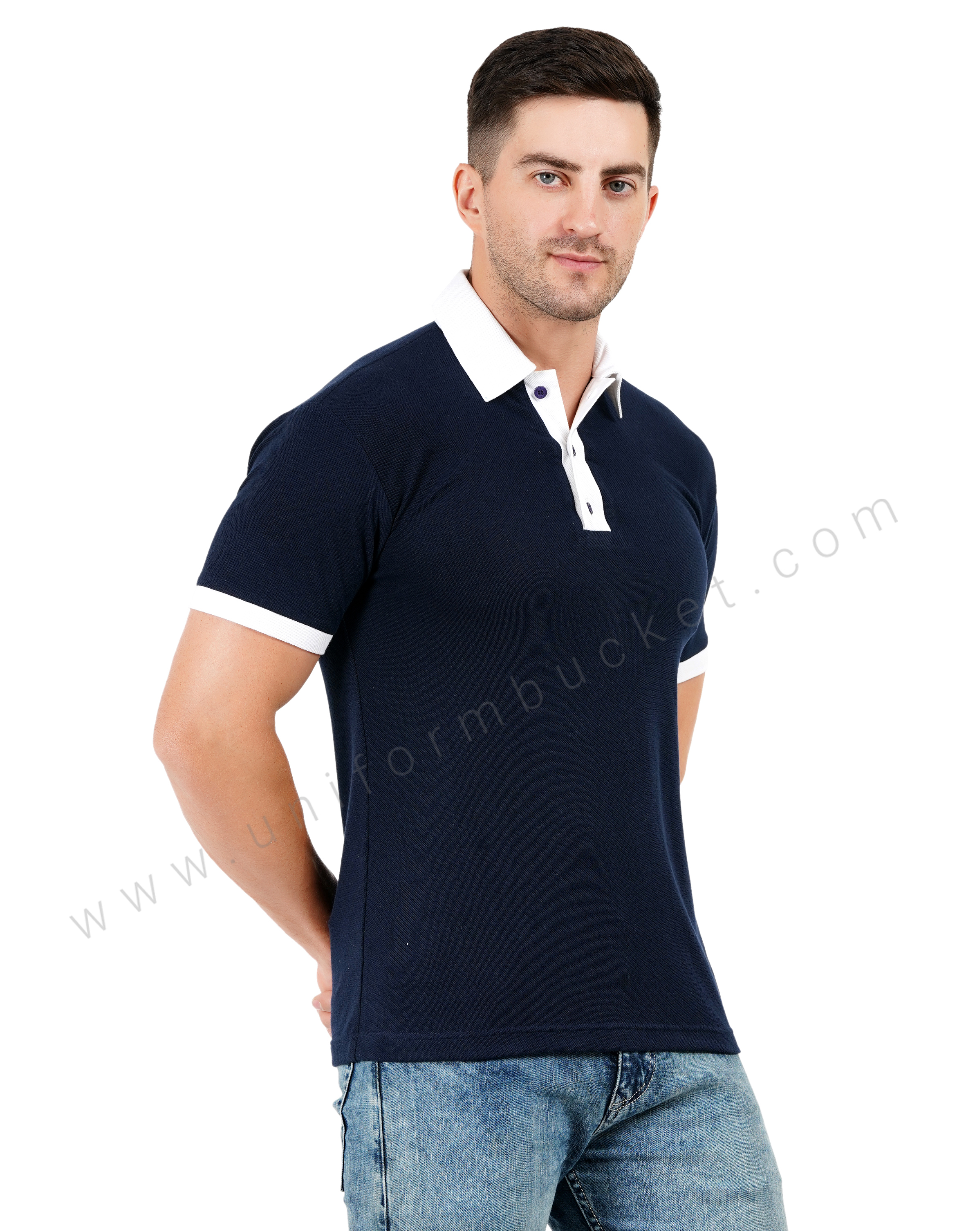 Navy blue Polo T-shirt with White Detailing thumbnail 2