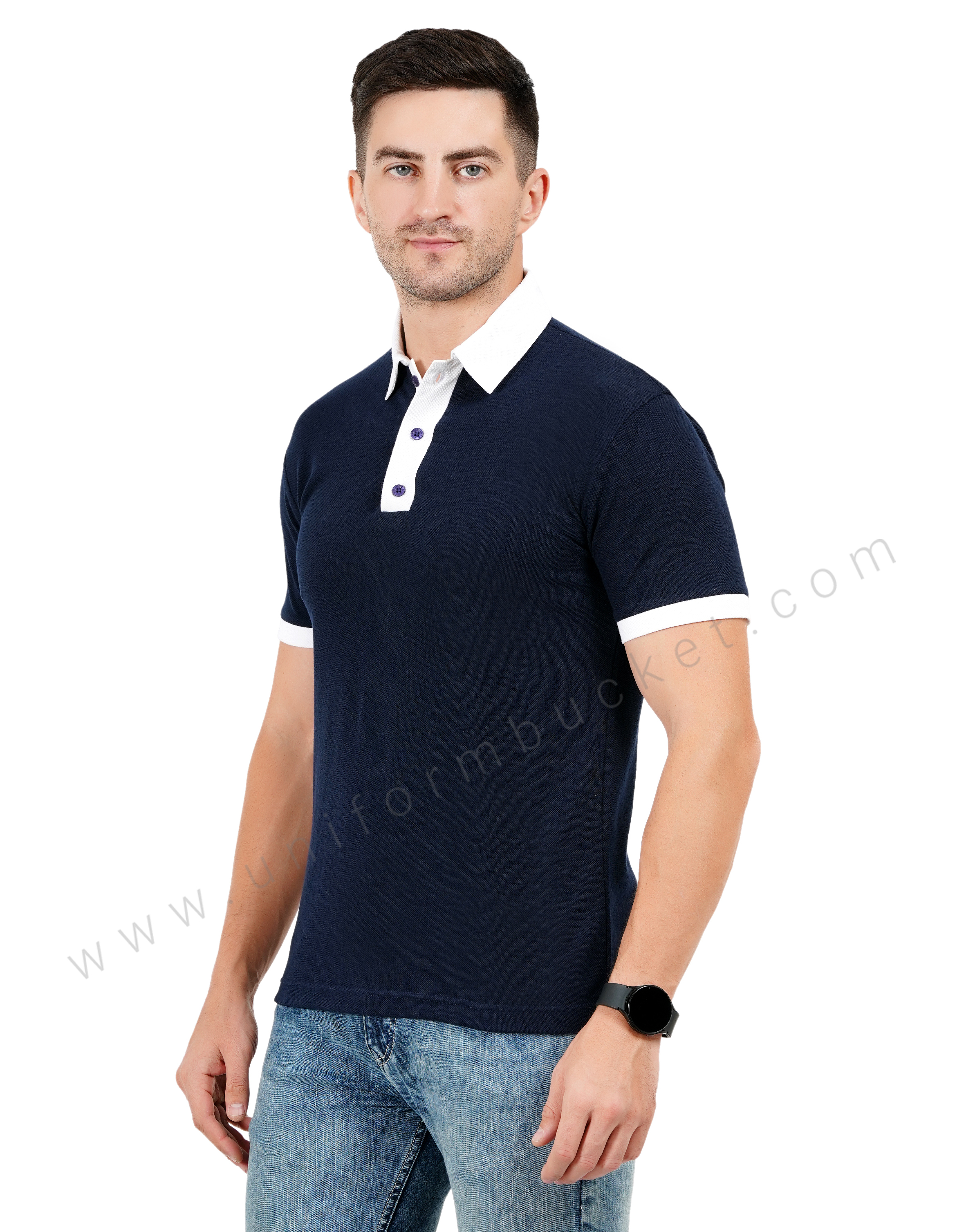 Navy blue Polo T-shirt with White Detailing view 1