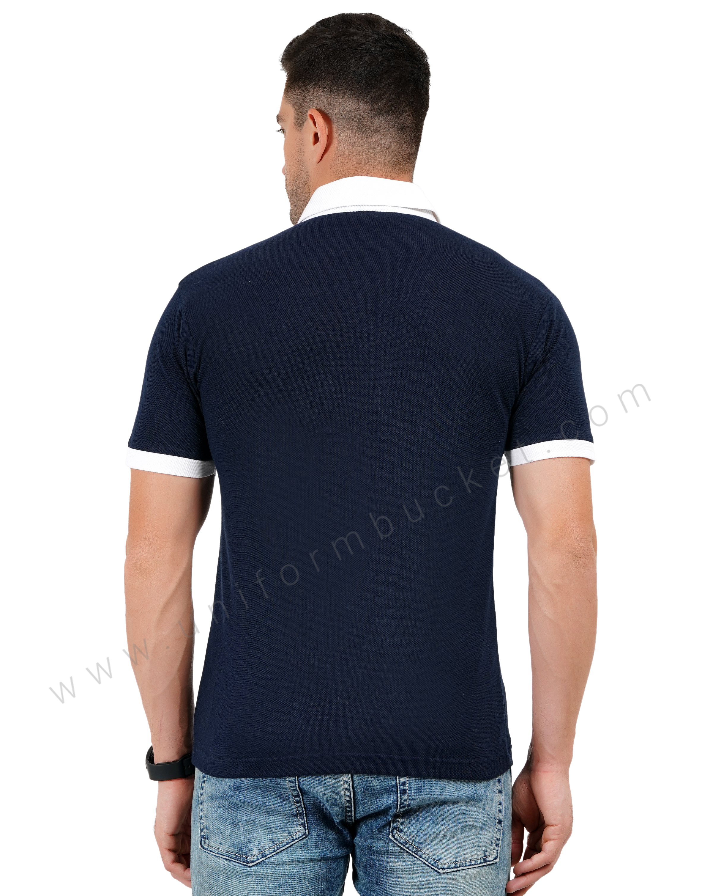 Navy blue Polo T-shirt with White Detailing thumbnail 4