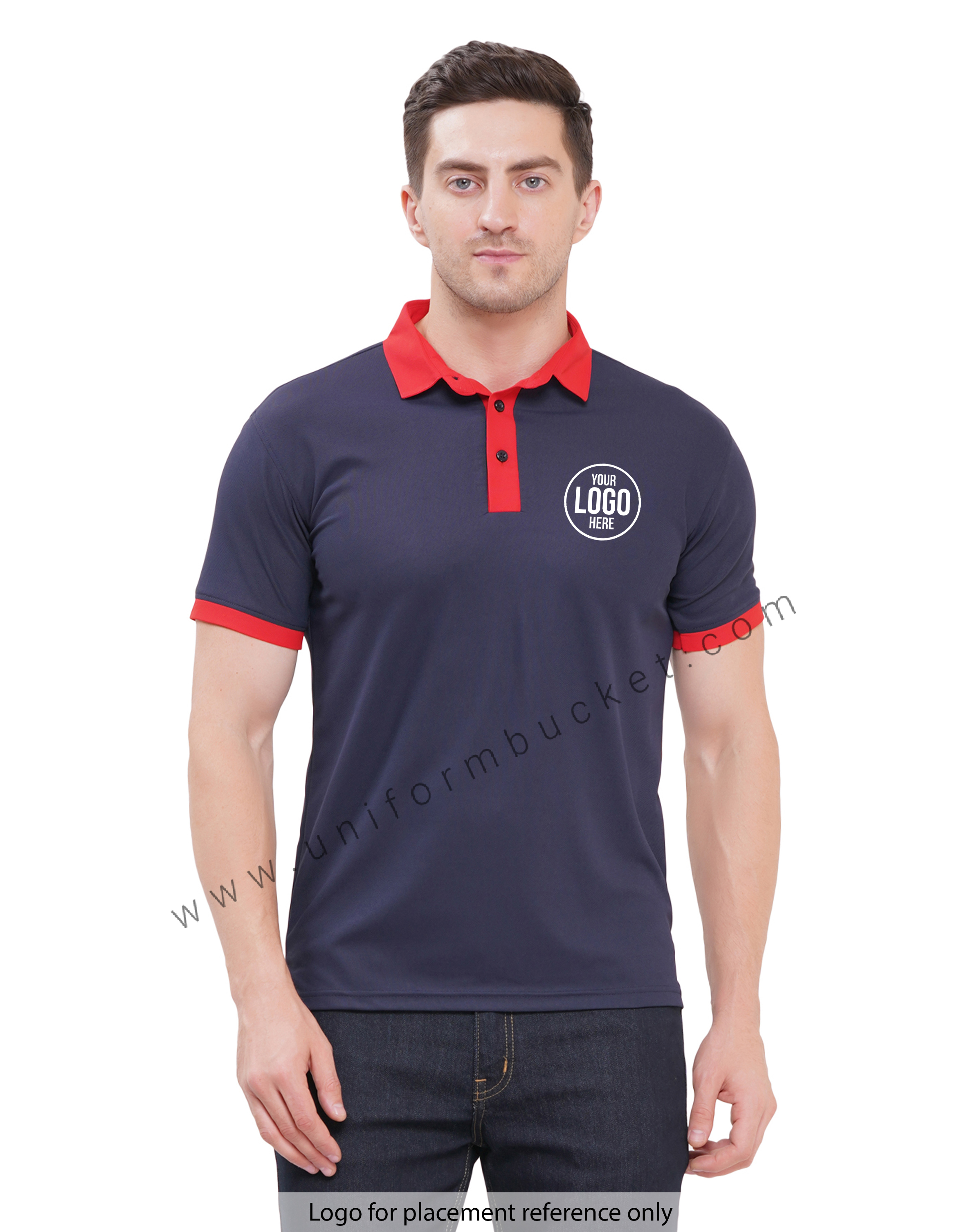 Navy Blue T-shirt half sleeve with red trim view 1