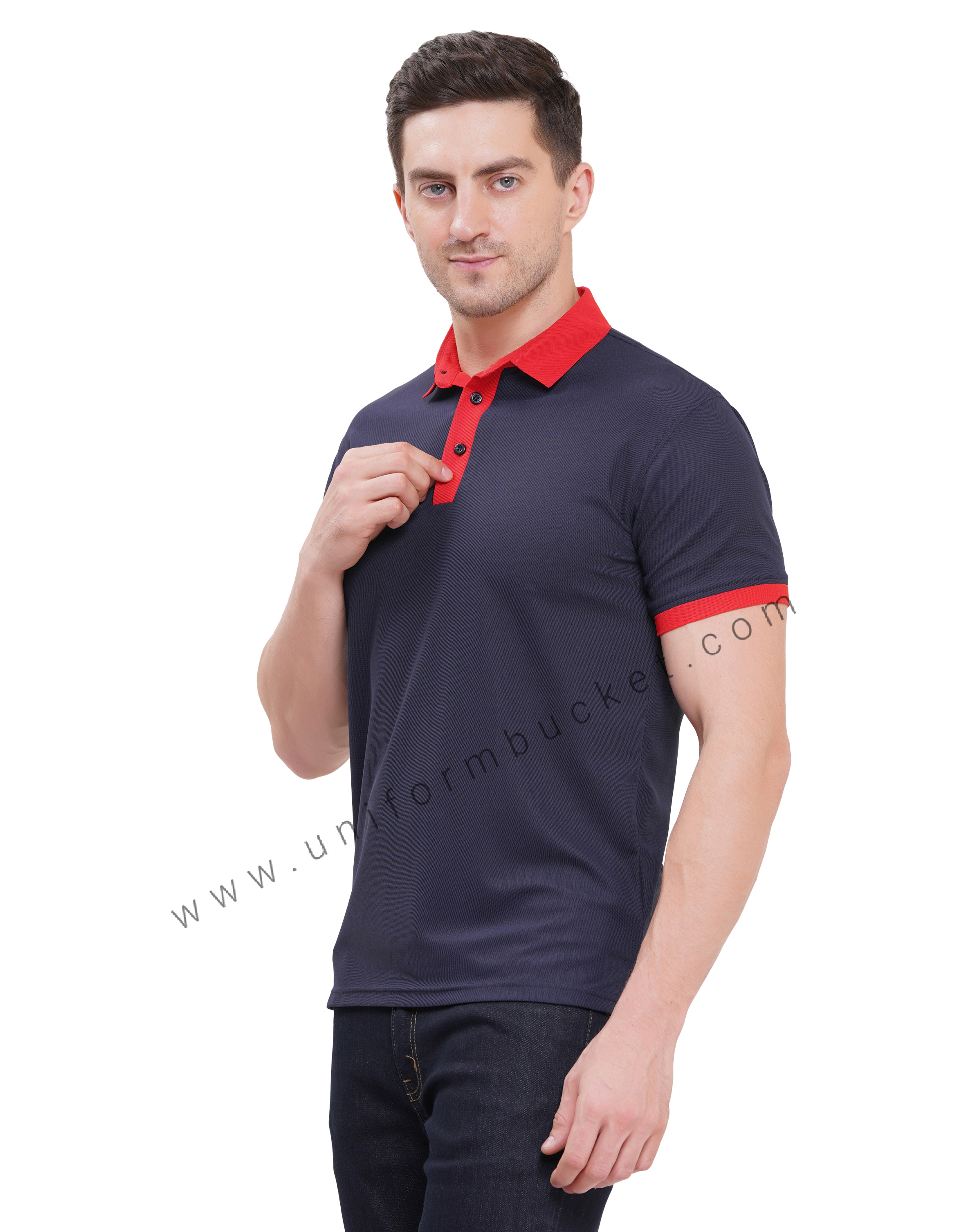 Navy Blue T-shirt half sleeve with red trim thumbnail 3